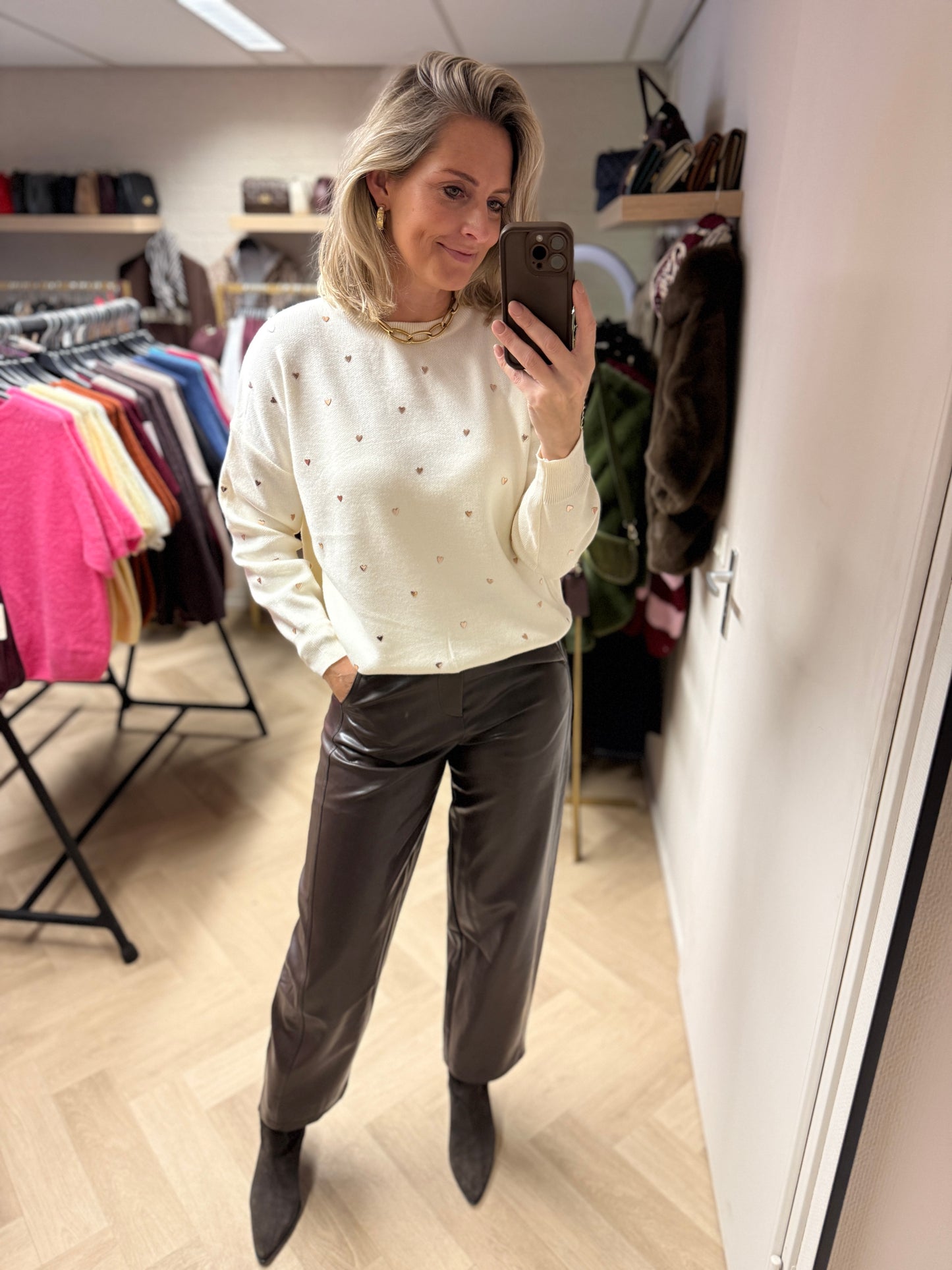 Trui Mel Offwhite Hartjes