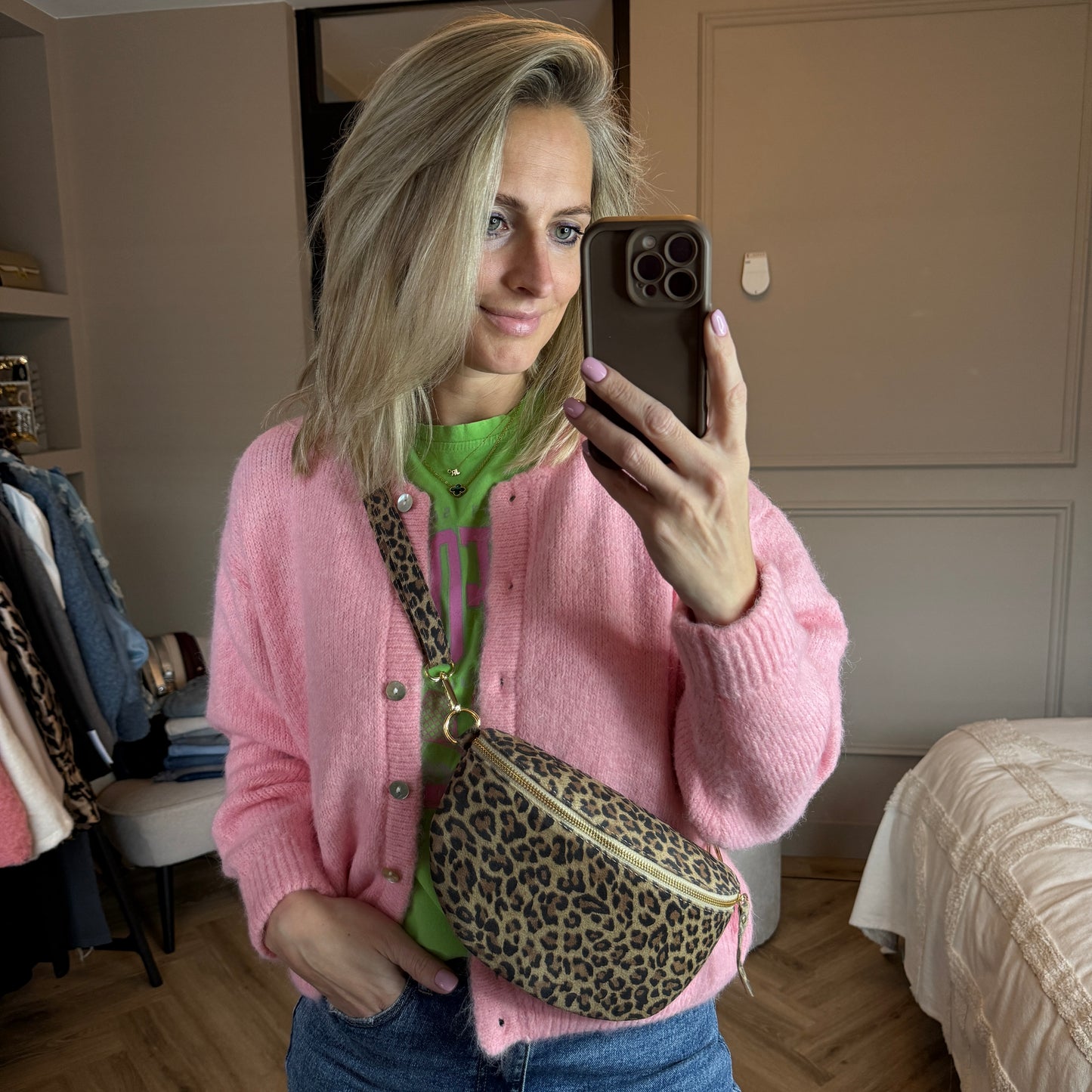 Tas Zoey Big Suède Leopard