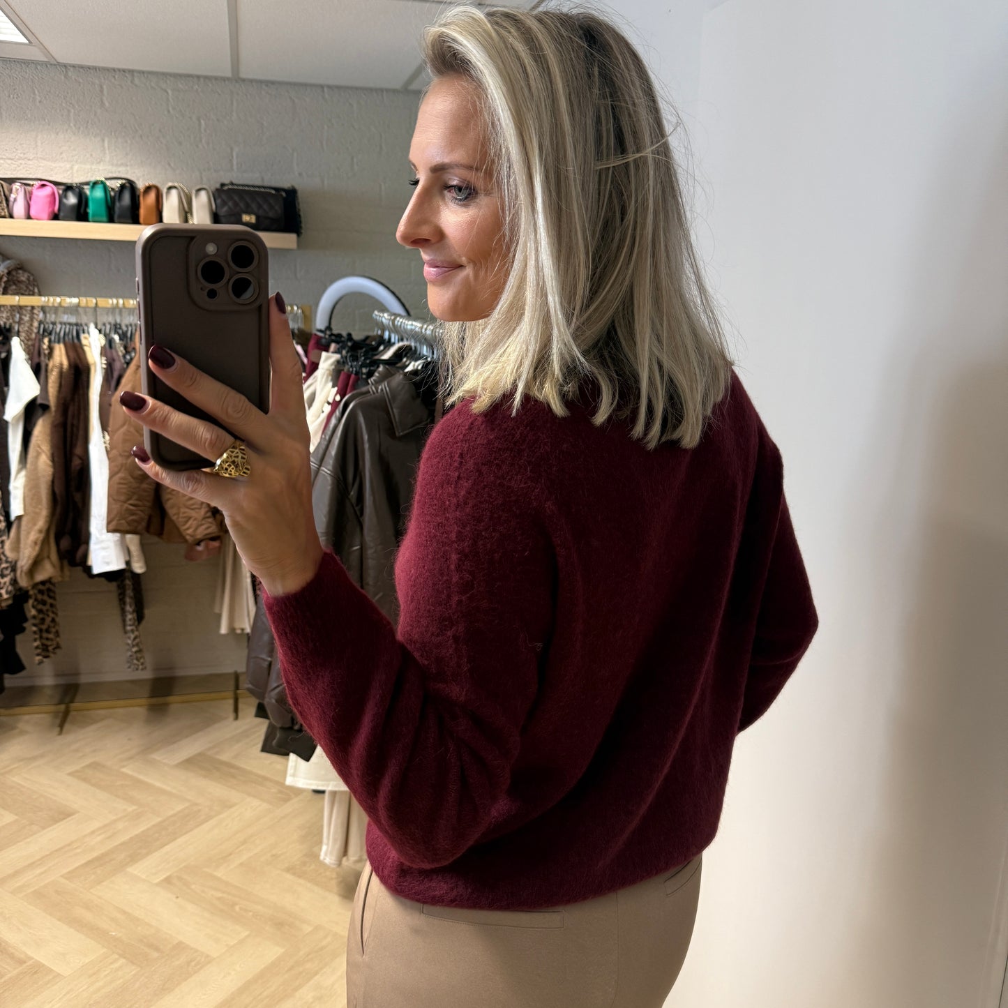 Trui Claudia Alpaca Lange Mouw Burgundy