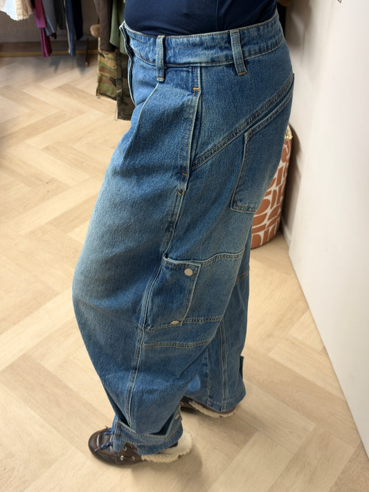 Jeans Laulia Barrel Epaulletten Medium Blue