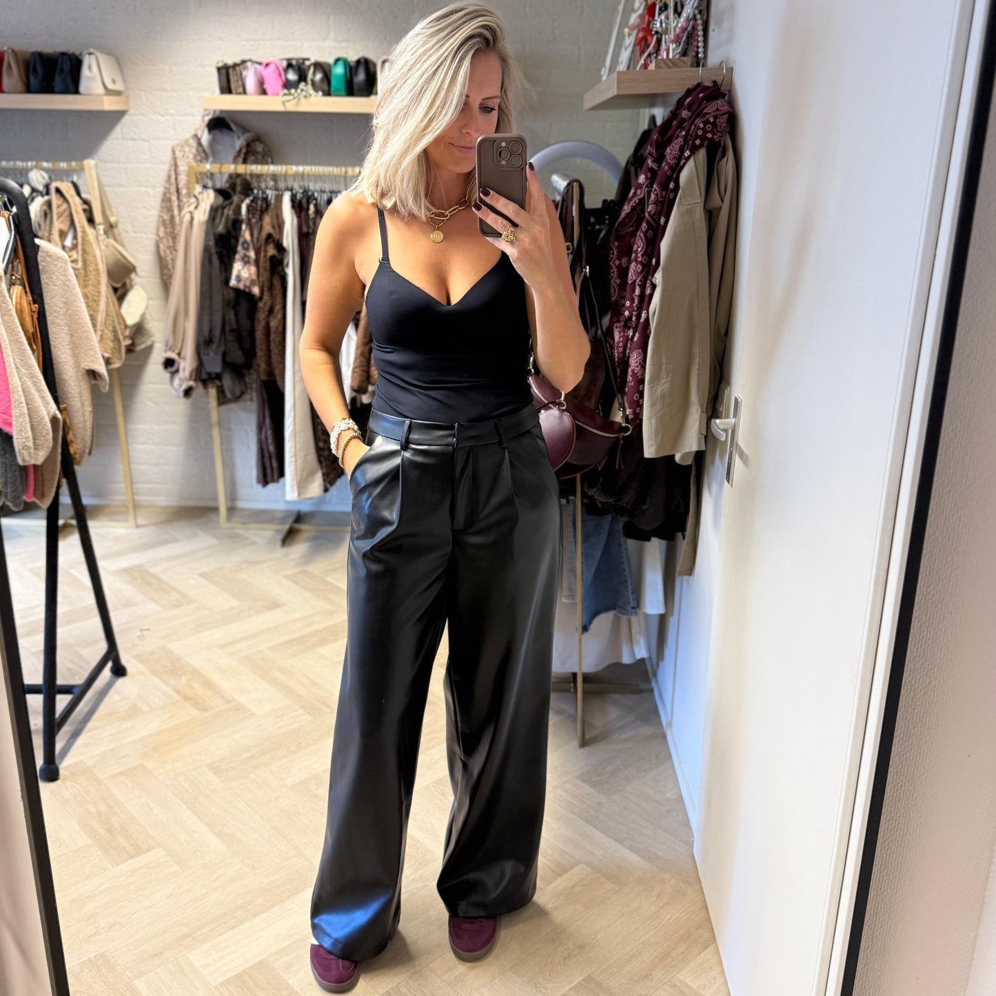 Pantalon Farah Pu Leather Zwart