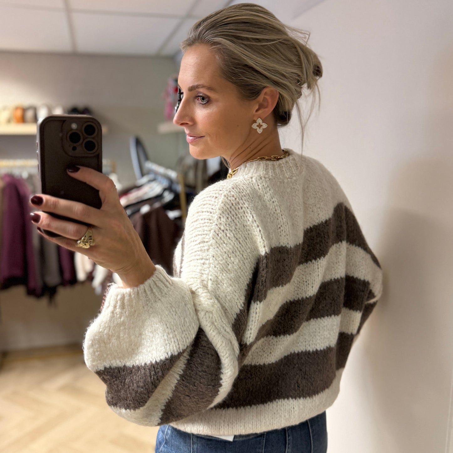 Trui Jaimy Streep Taupe Kit