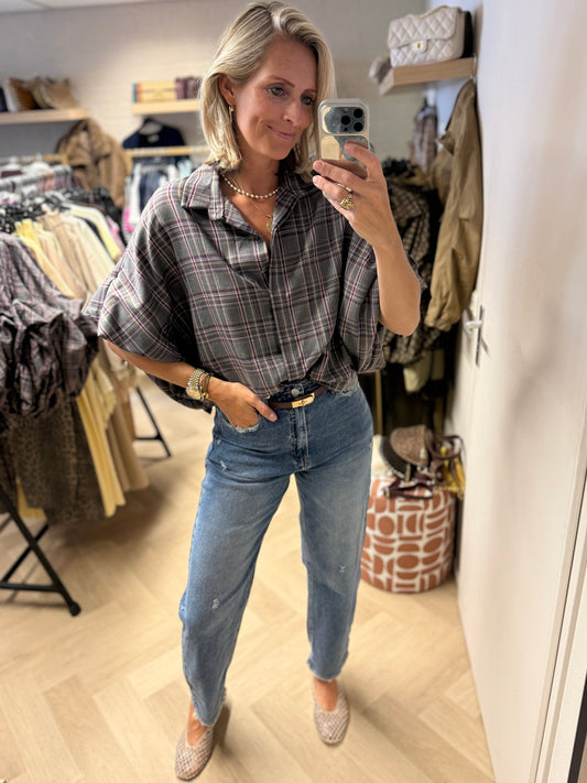 Blouse Mila Ruit Ballonmouwen Grijs