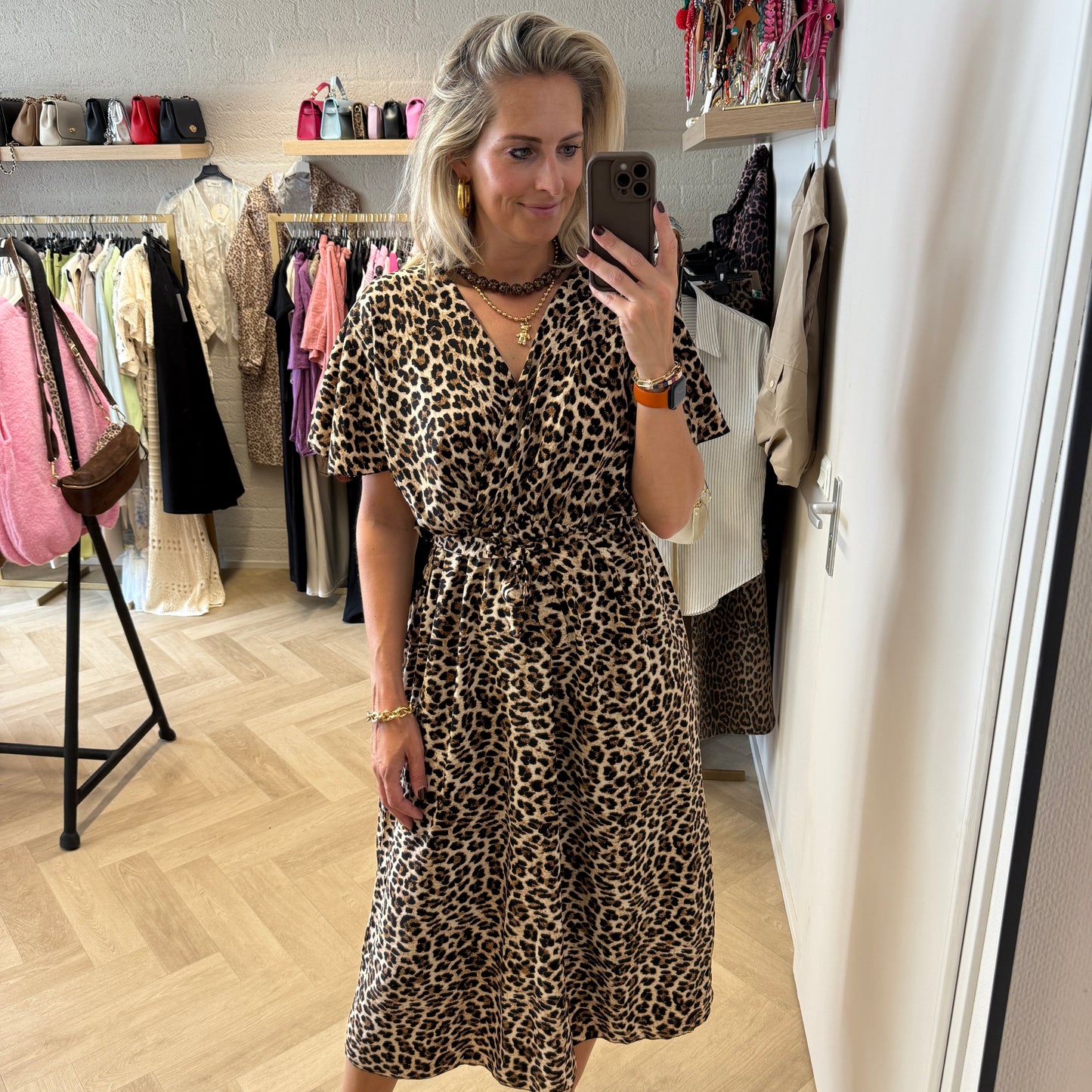 Jurk Midi Lang Simone Leopard