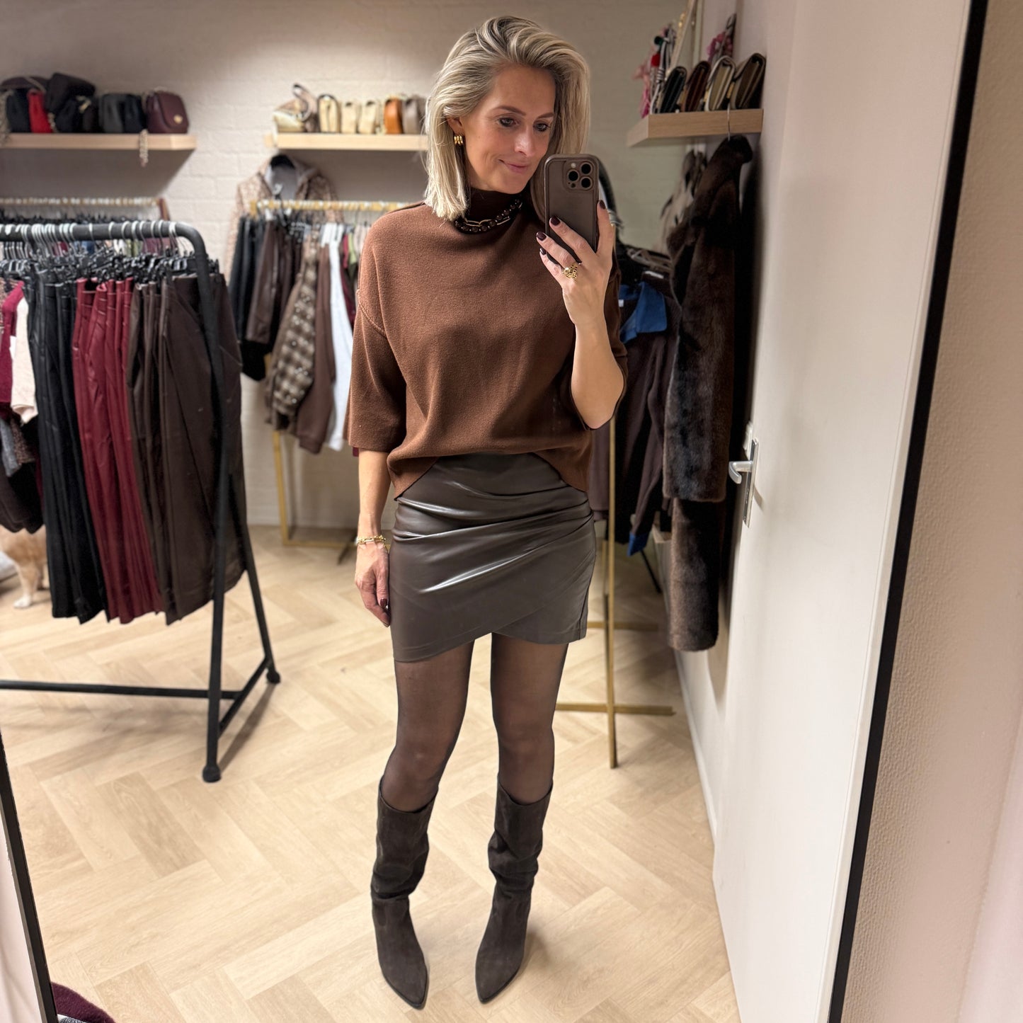 Rok Mara Kort Pu Leer Bruin