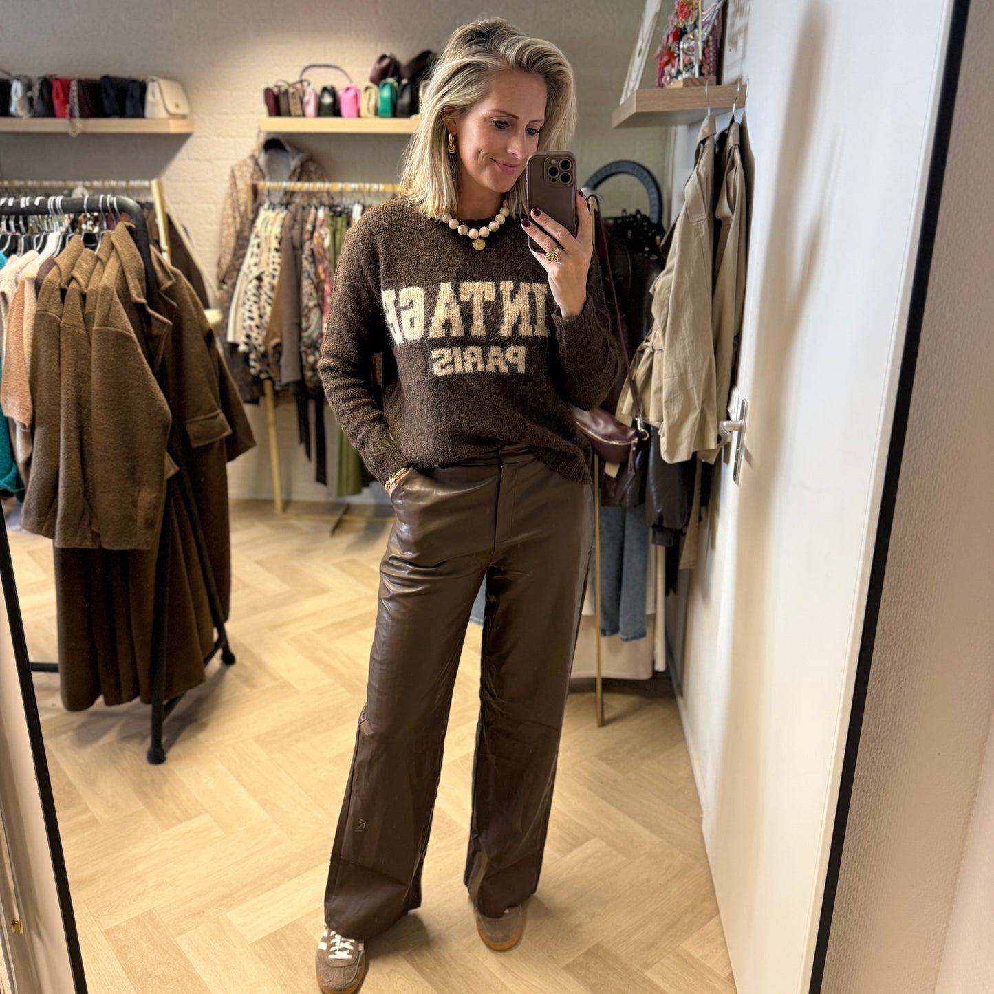 Pantalon Marie Pu Leer Stretch Bruin