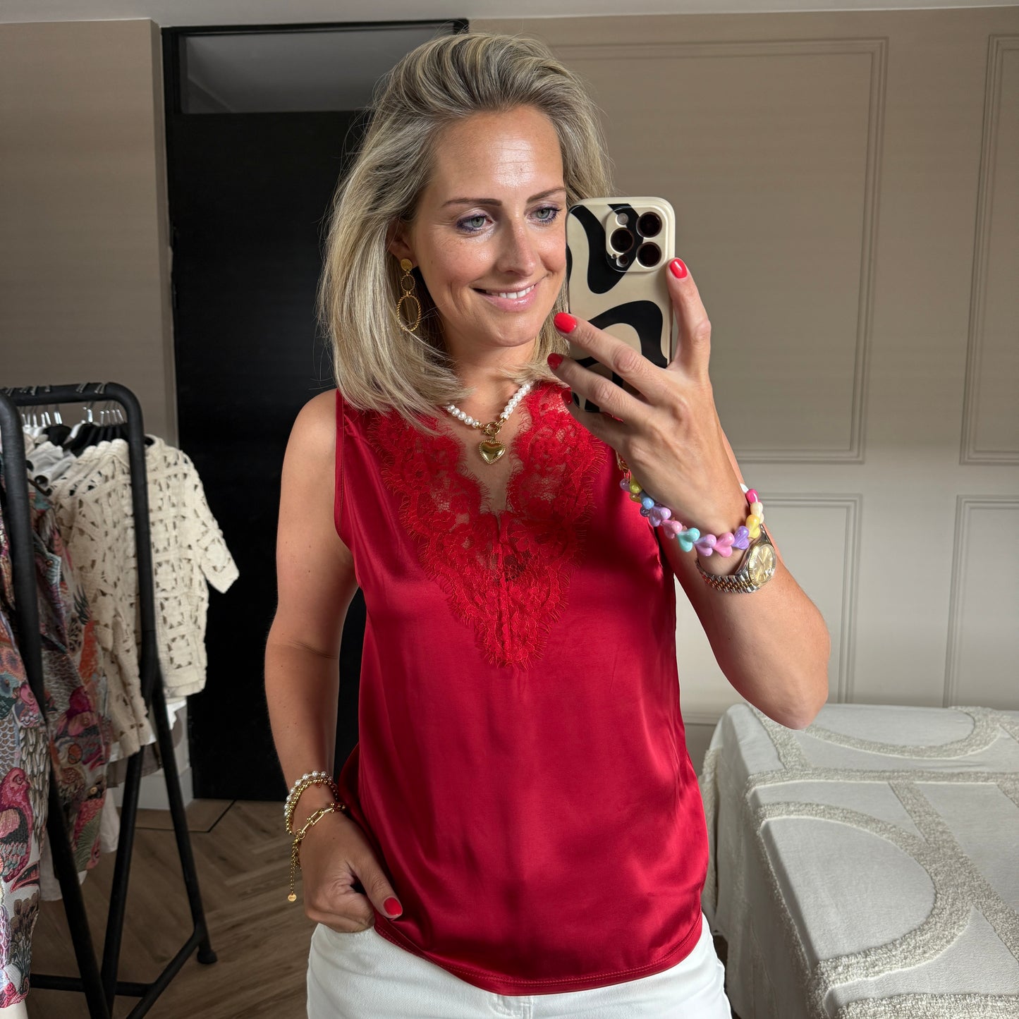 Top Lena Satijn Rood