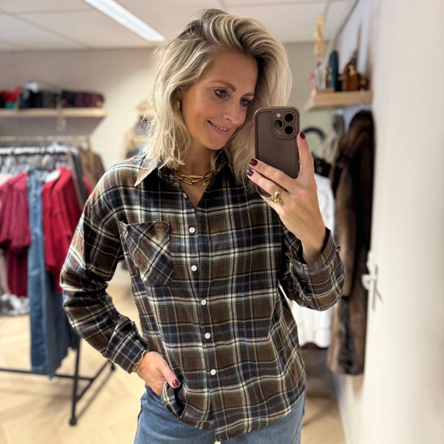 Blouse Vera Ruit Bruin Blauw Groen