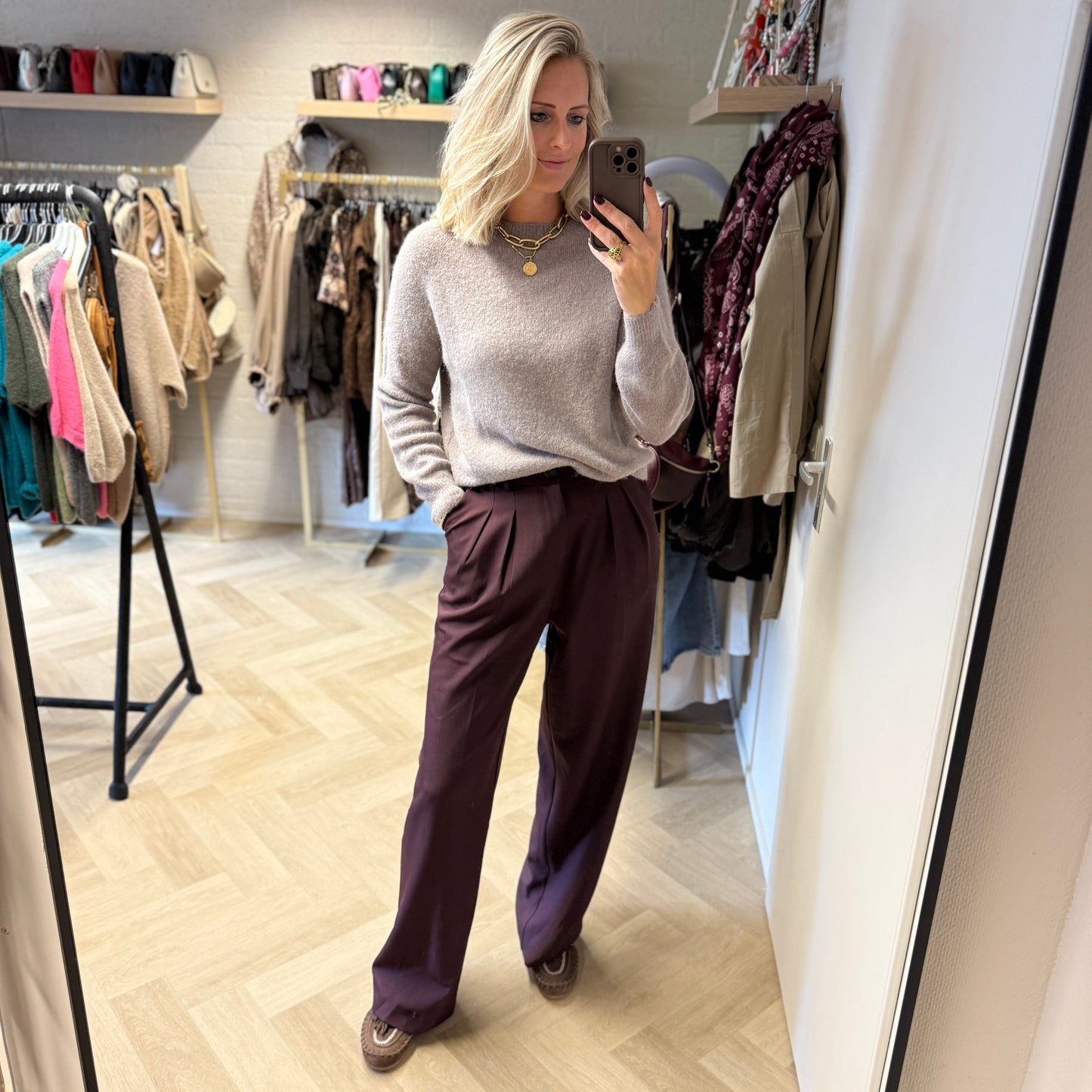 Trui Claudia Alpaca Lange Mouw Taupe