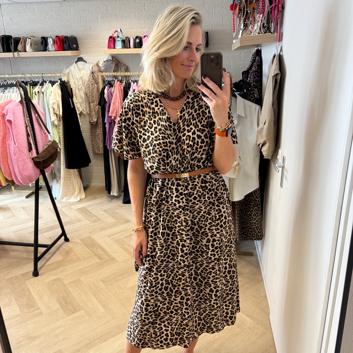 Jurk Midi Lang Simone Leopard