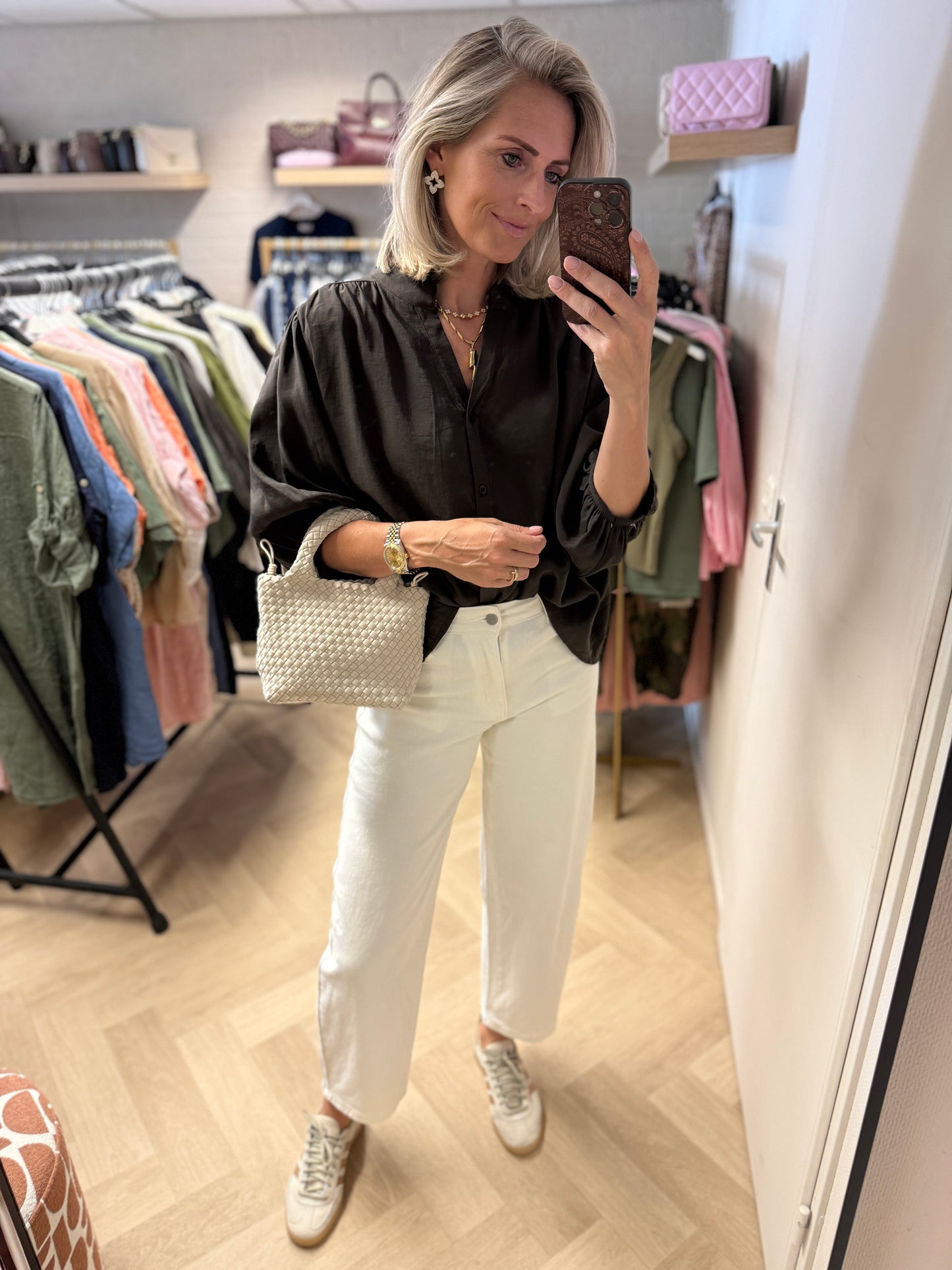 Blouse Ella Pofmouwen Donkerbruin