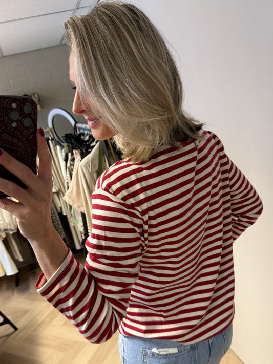 Shirt Emma Katoen Streep Rood Ecru