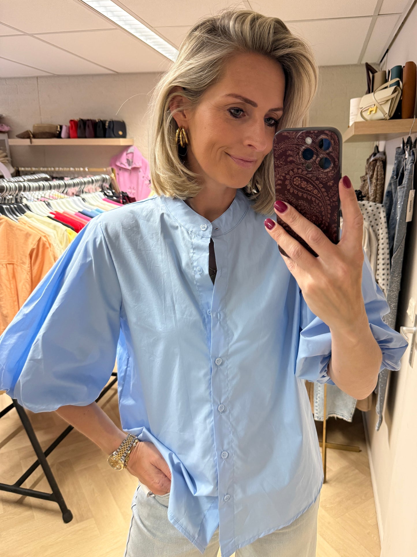 Blouse Fenna KM Pofmouw Lichtblauw