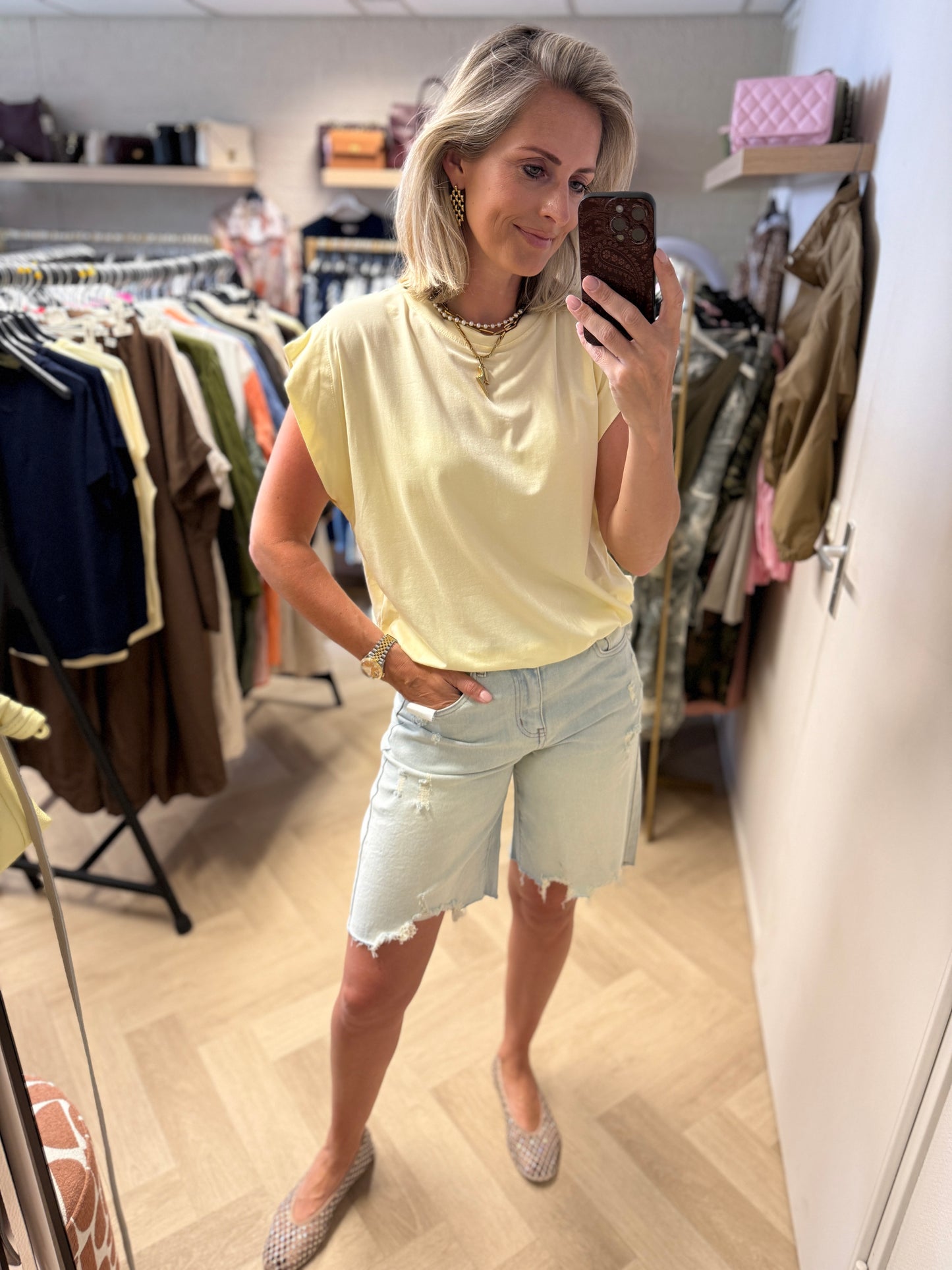 Shirt Joy Elastiek Zachtgeel