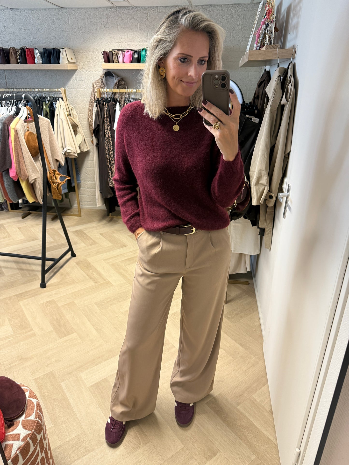 Trui Claudia Alpaca Lange Mouw Burgundy