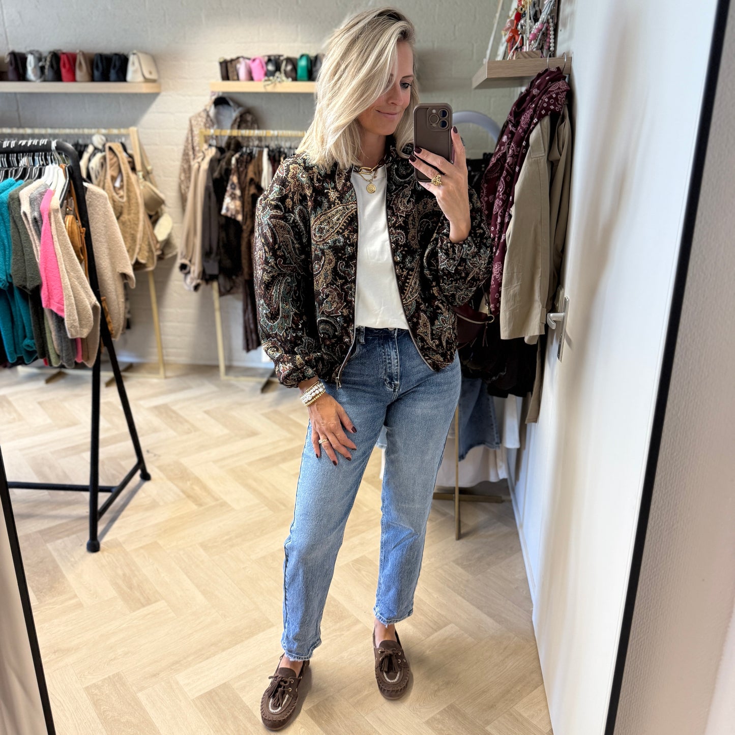 Jack/Vest Amy Jacquard Bruin Groen