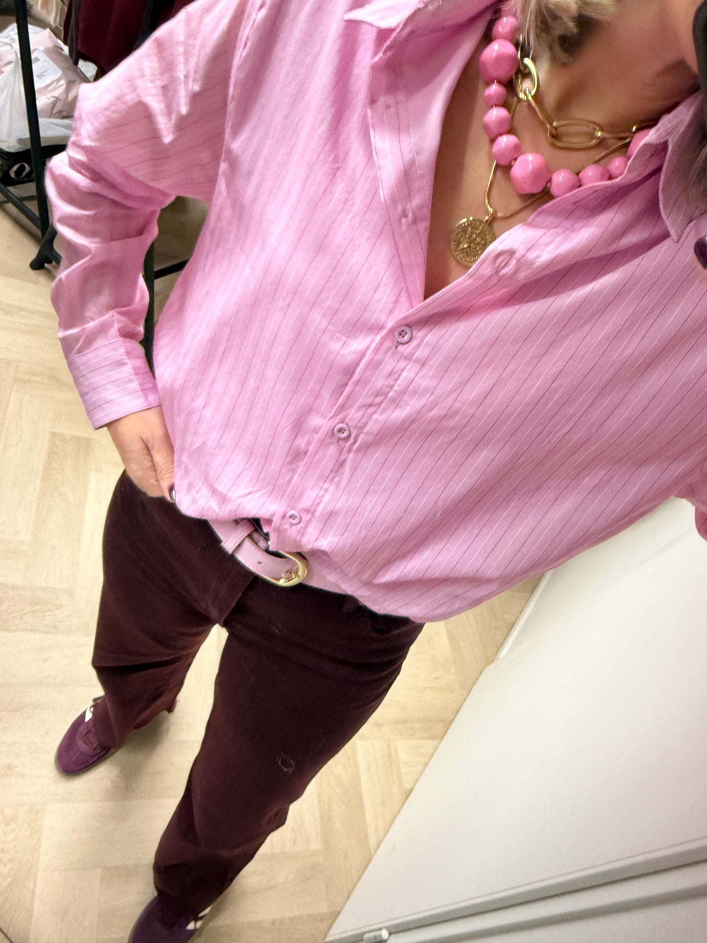 Blouse Day Pof Streep Roze