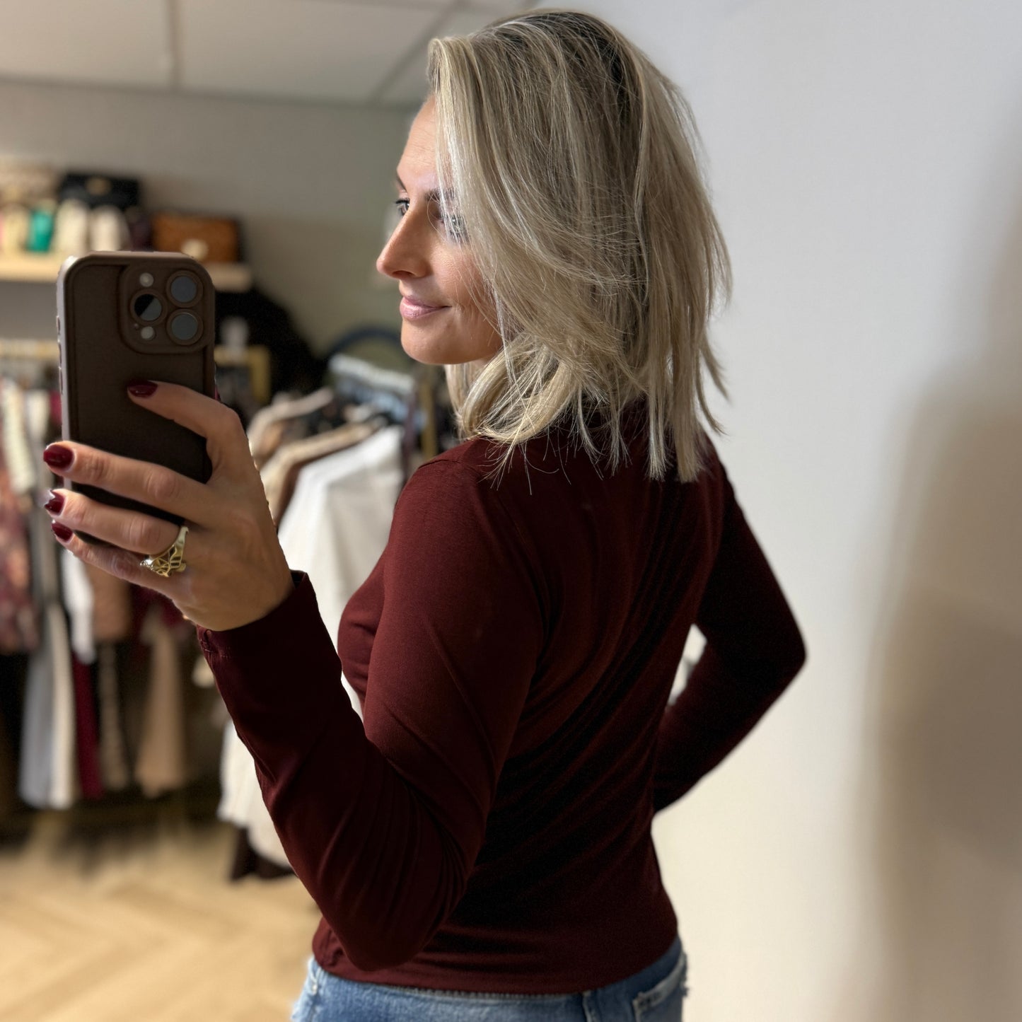 Shirt Basis Lange Mouw Bordeaux