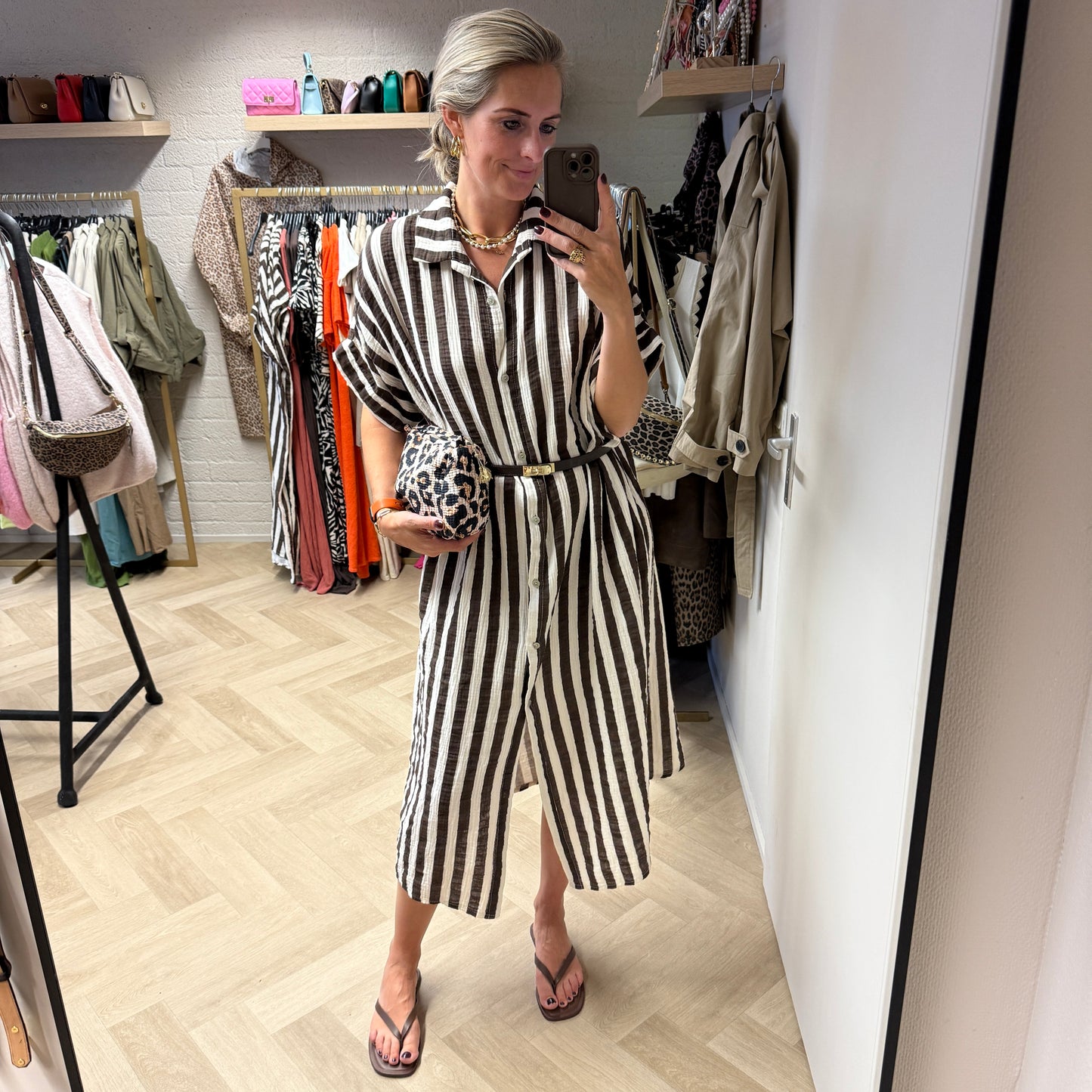Jurk Zoë Streep Crème Bruin