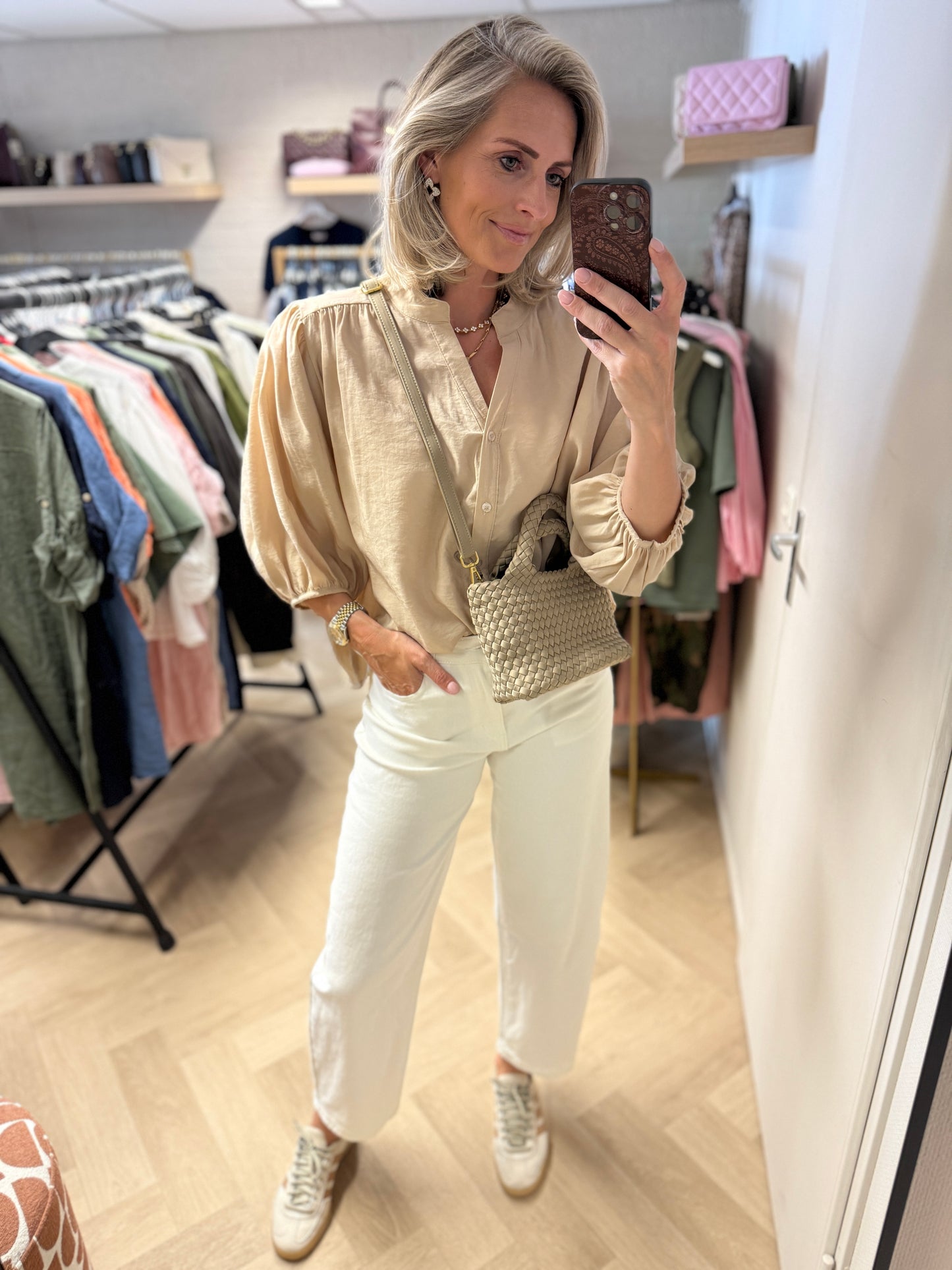 Blouse Ella Pofmouwen Beige