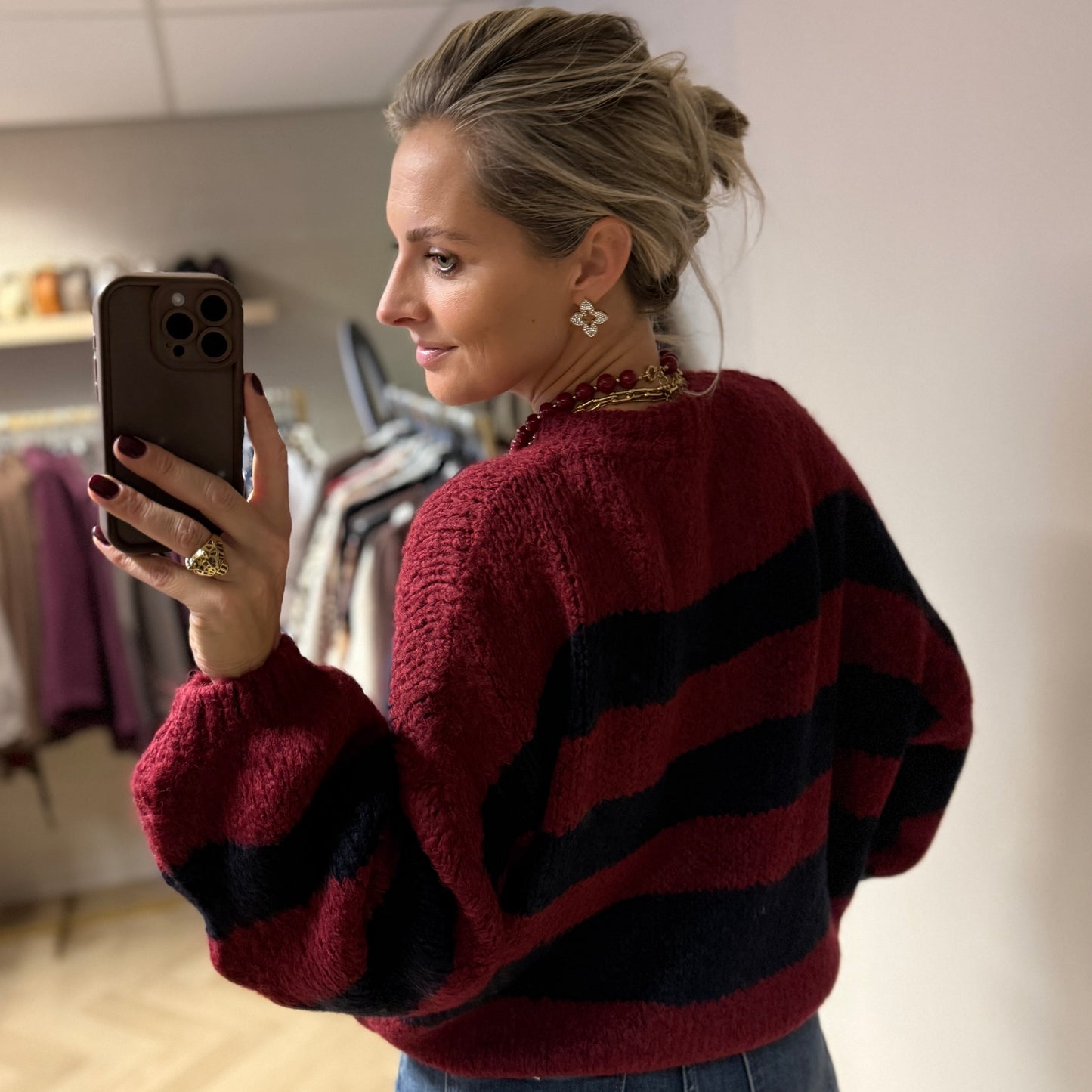 Trui Jaimy Streep Bordeaux Navy