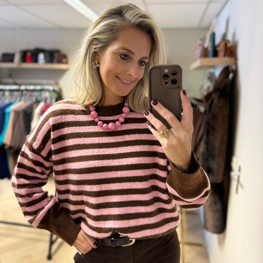 Trui Pip Streep Roze Bruin