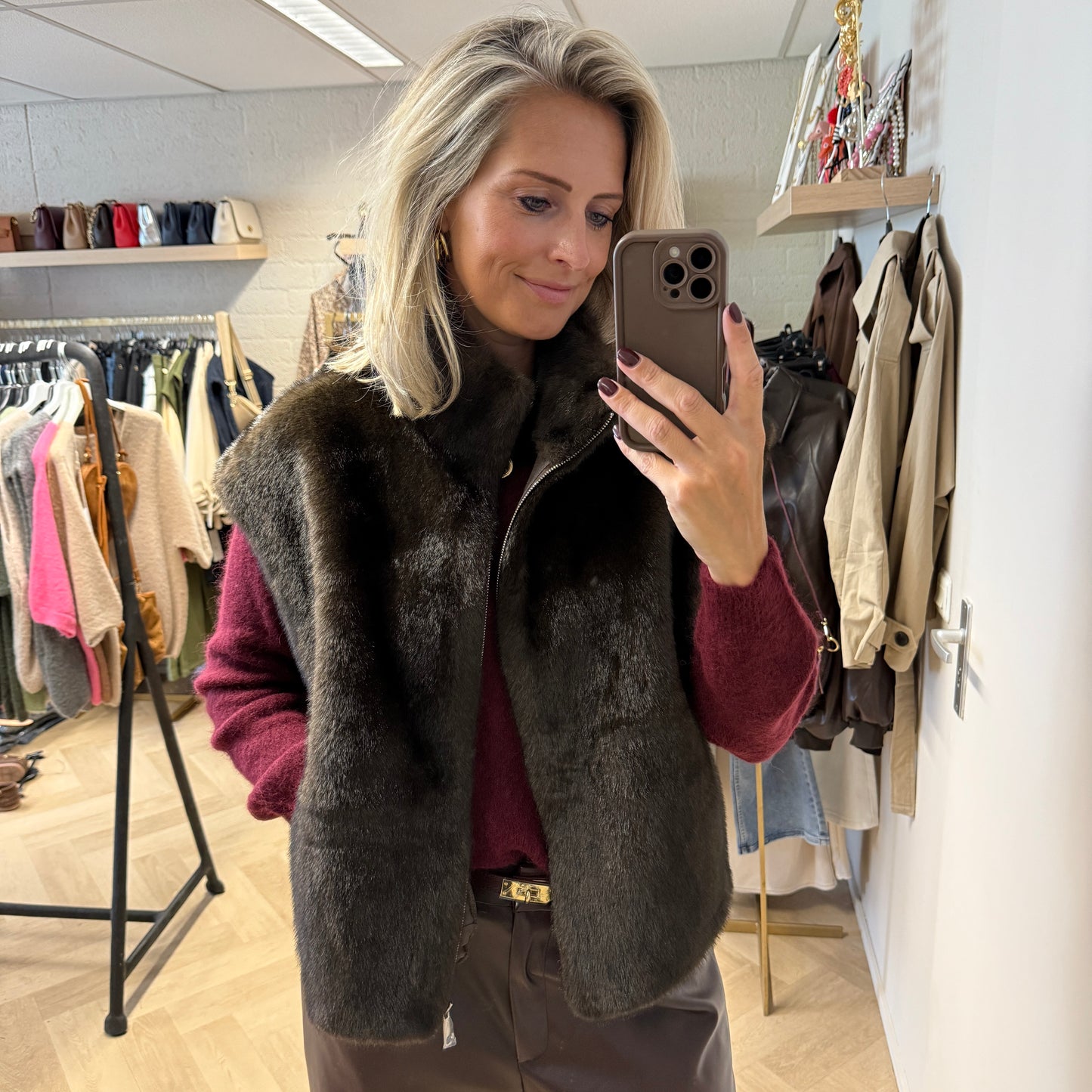 Vest Beau Faux Fur Coffee