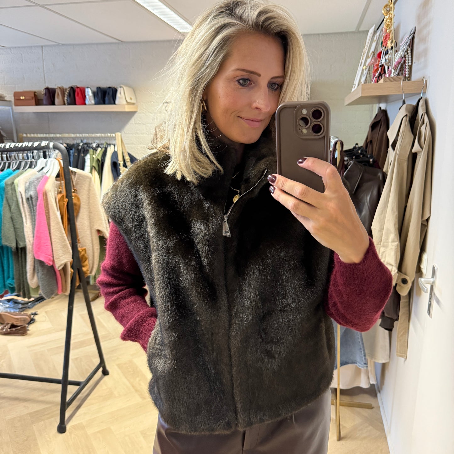 Vest Beau Faux Fur Coffee