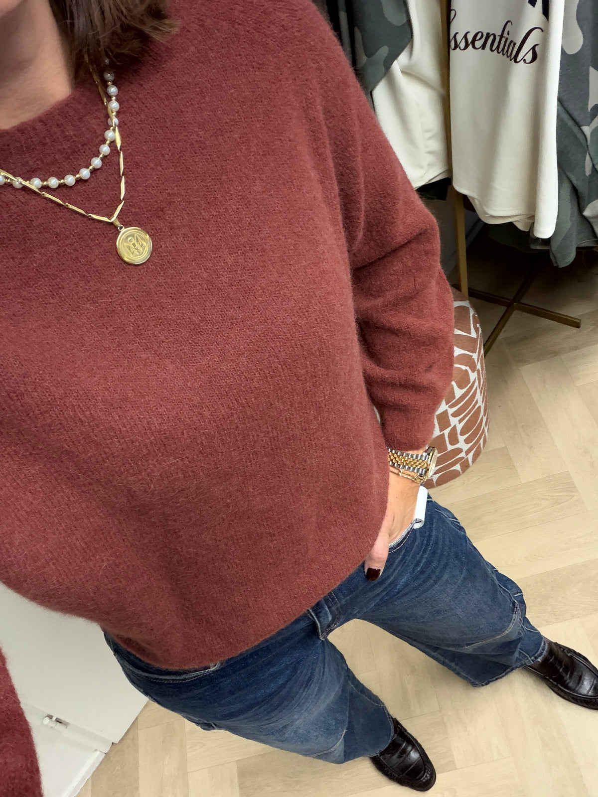 Trui Claudia Alpaca Lange Mouw Bruinrood