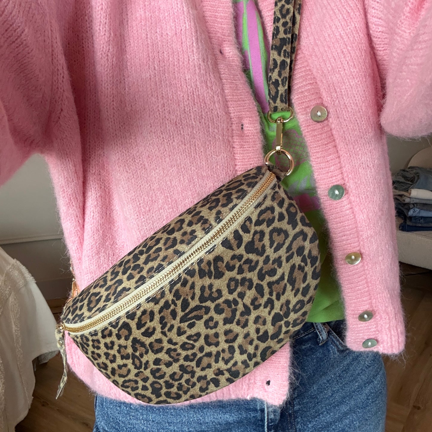 Tas Zoey Big Suède Leopard