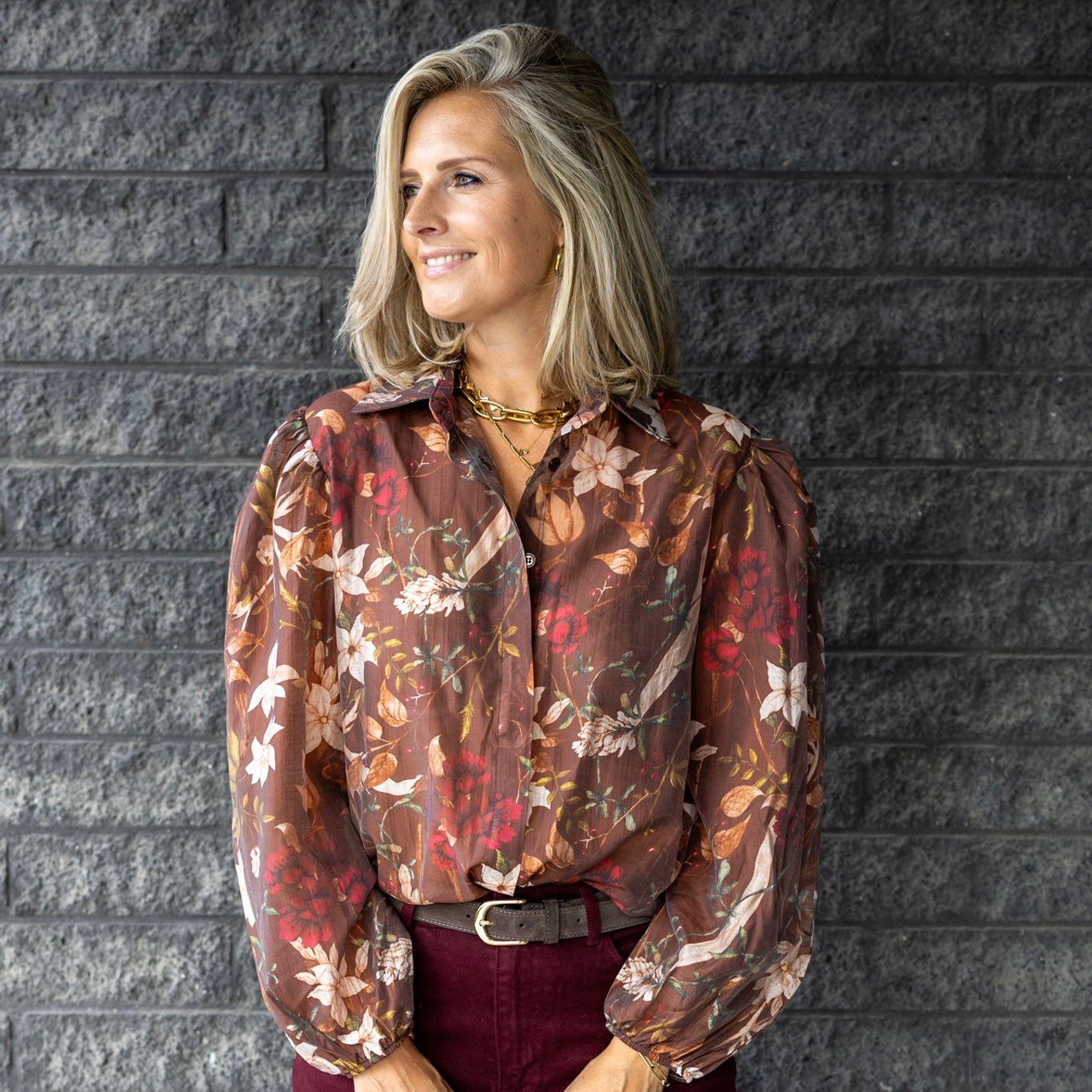 Blouse Georgina Flowers Bruin