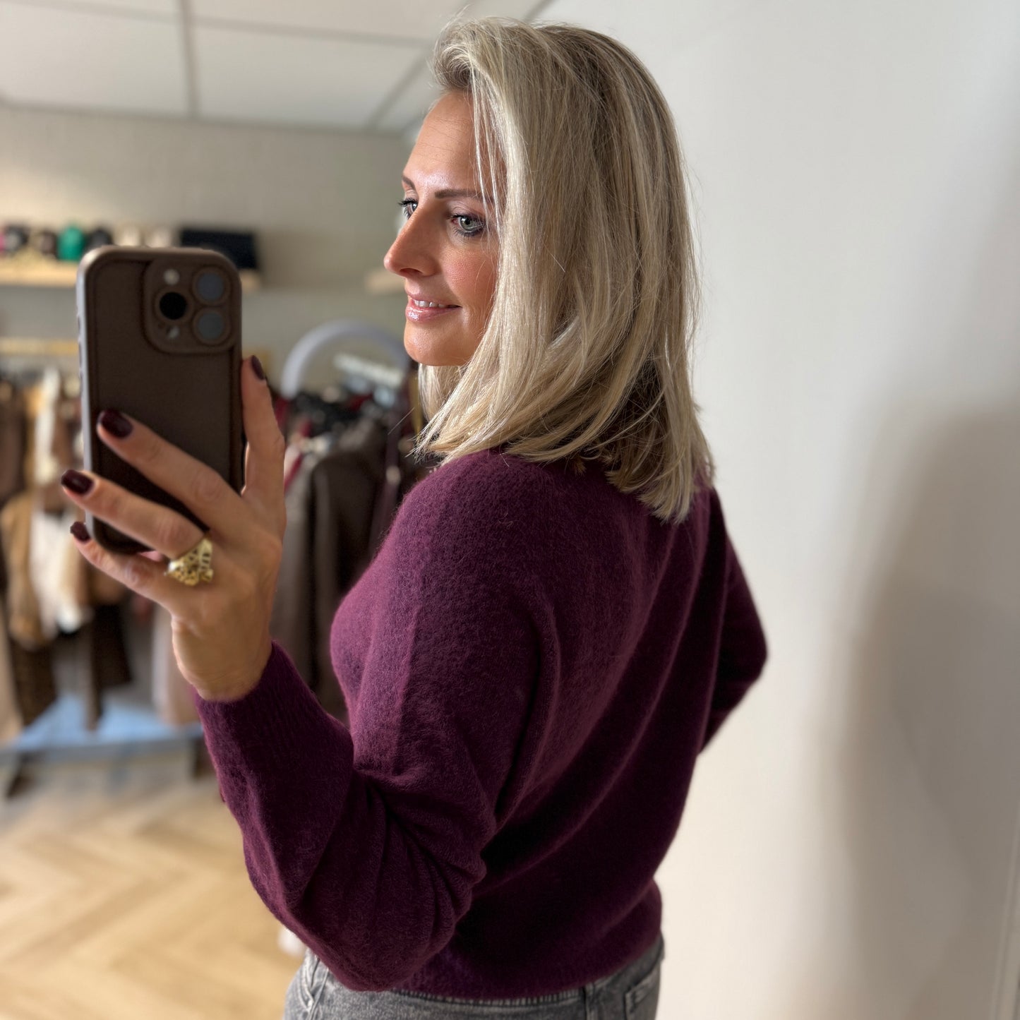 Trui Claudia Alpaca Lange Mouw Donkerpaars