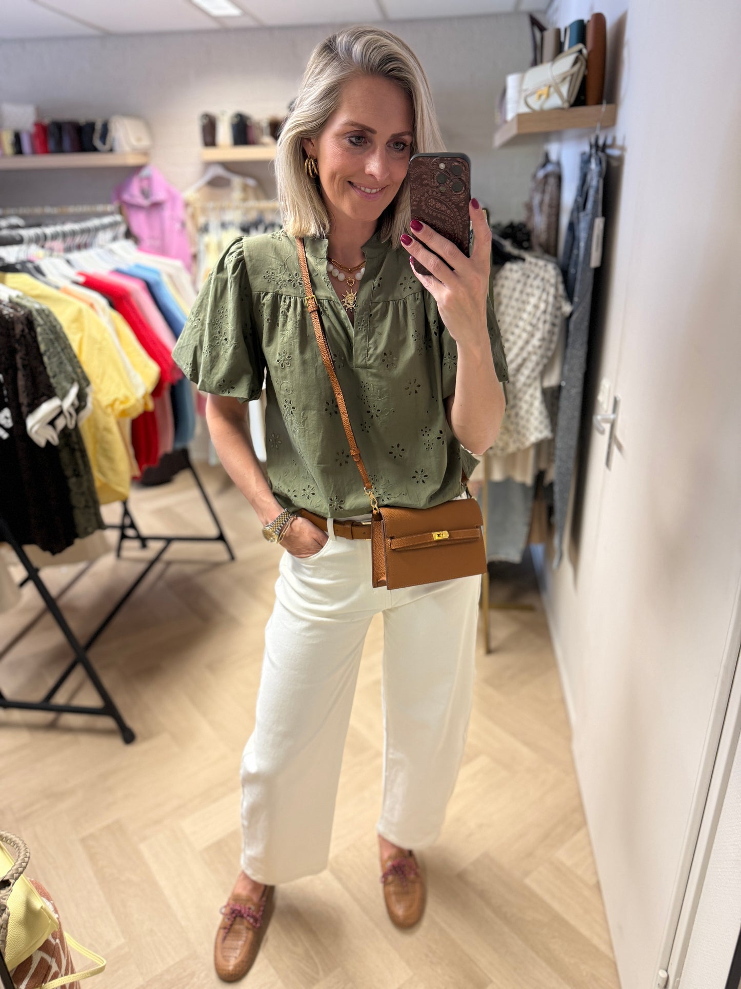 Blouse Gina Broderie Armygroen