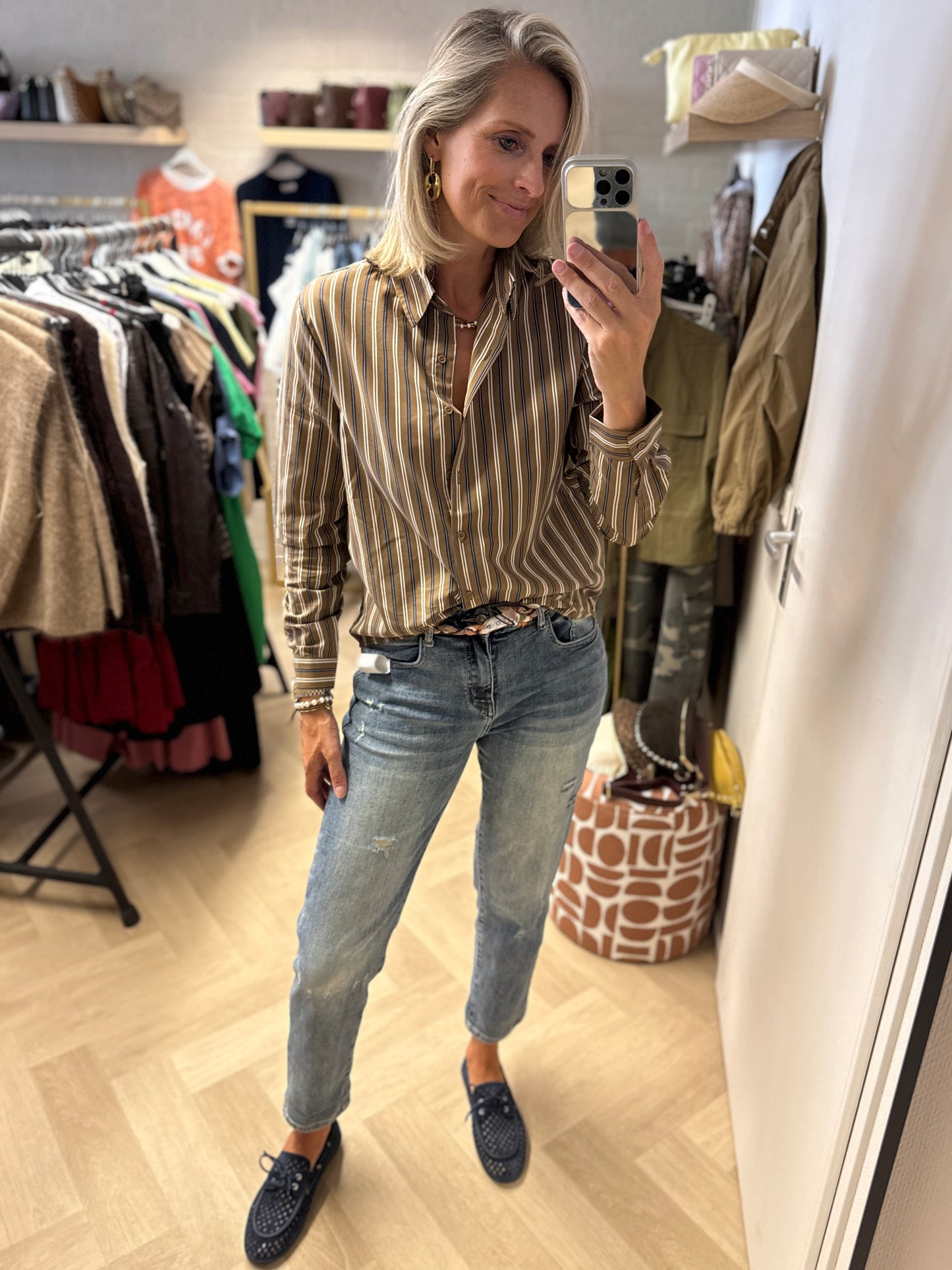 Blouse Jet Streep Bruin Blauw