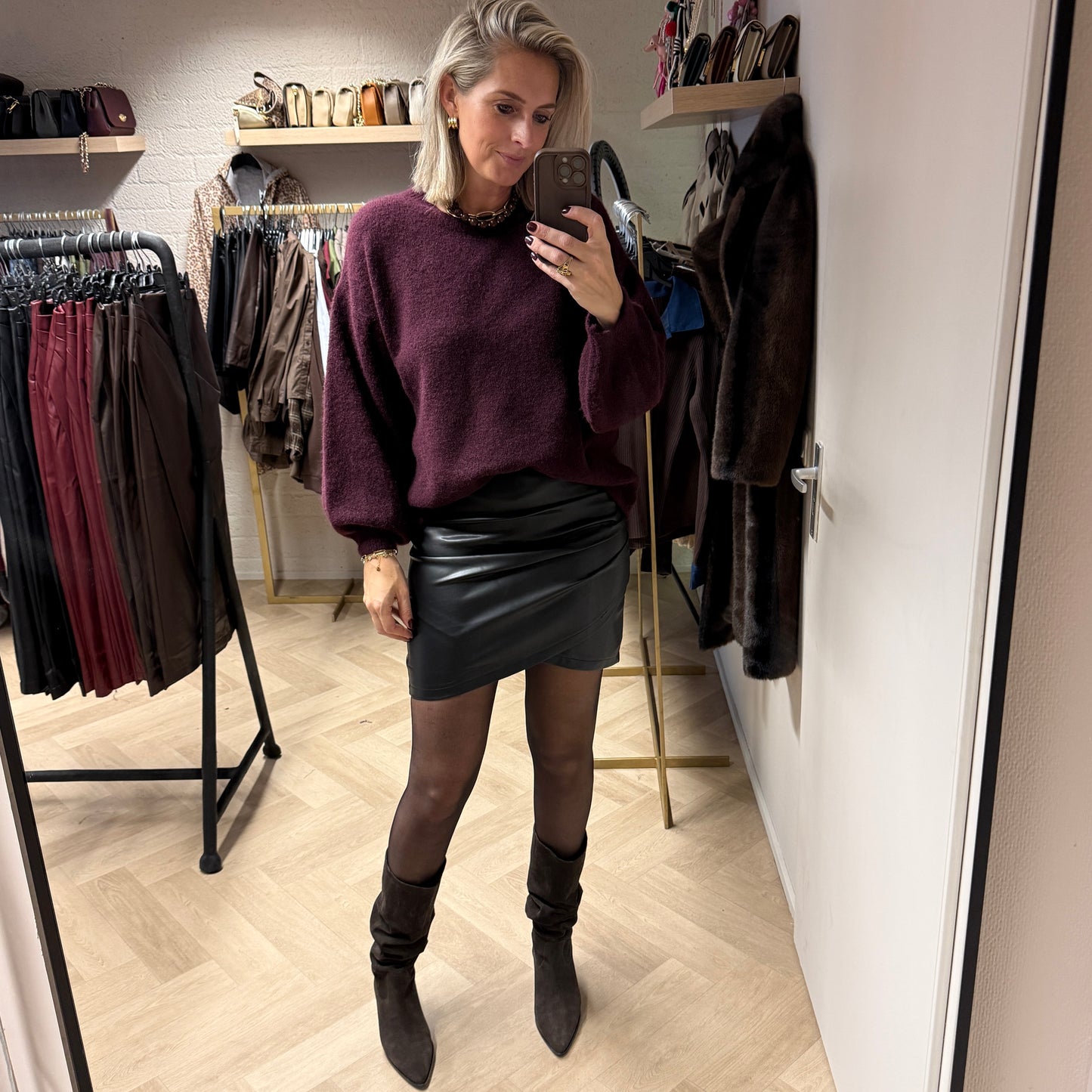 Rok Mara Kort Pu Leer Zwart