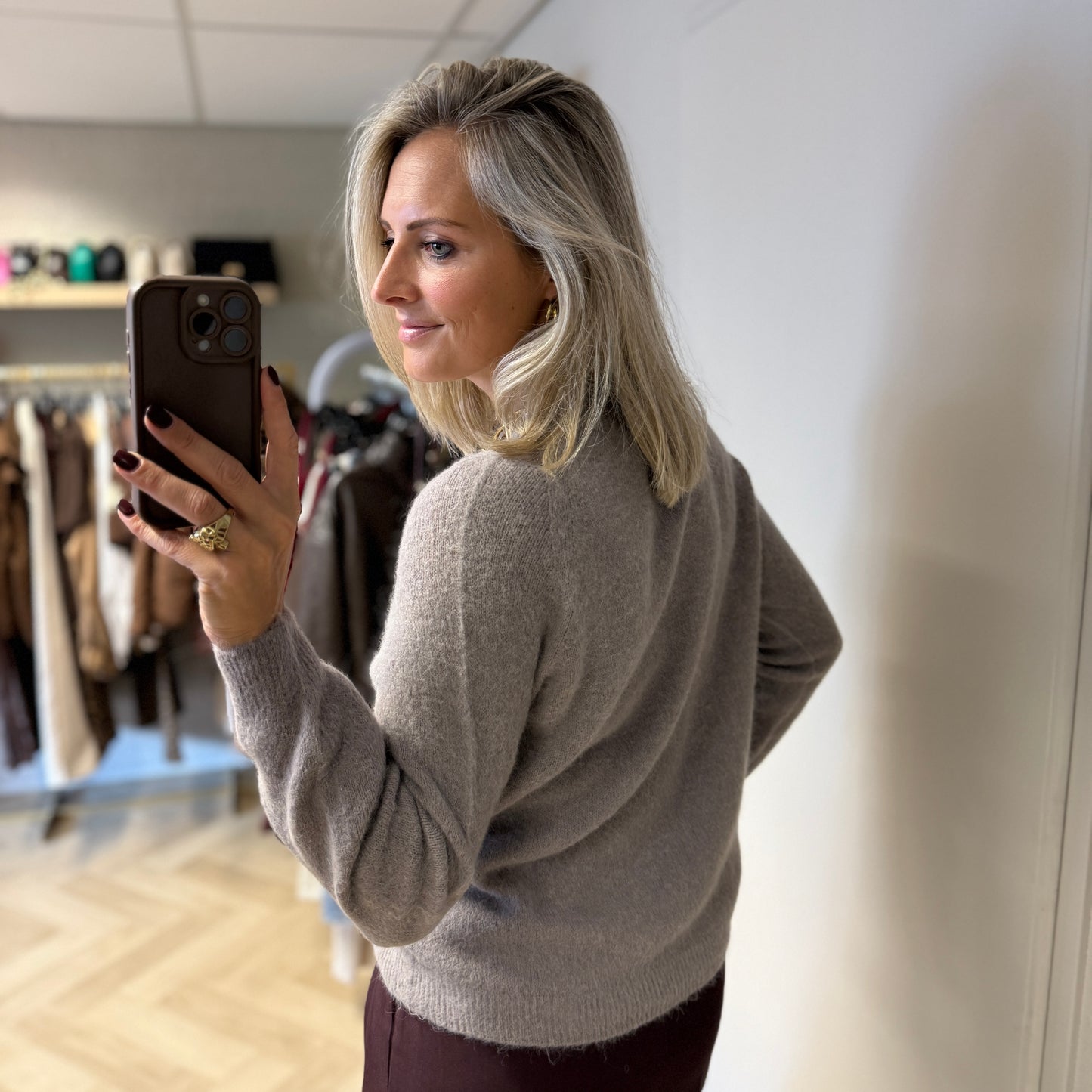 Trui Claudia Alpaca Lange Mouw Taupe