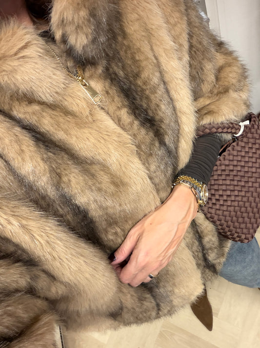 Jack Faux Fur Camel Driekwart Mouw