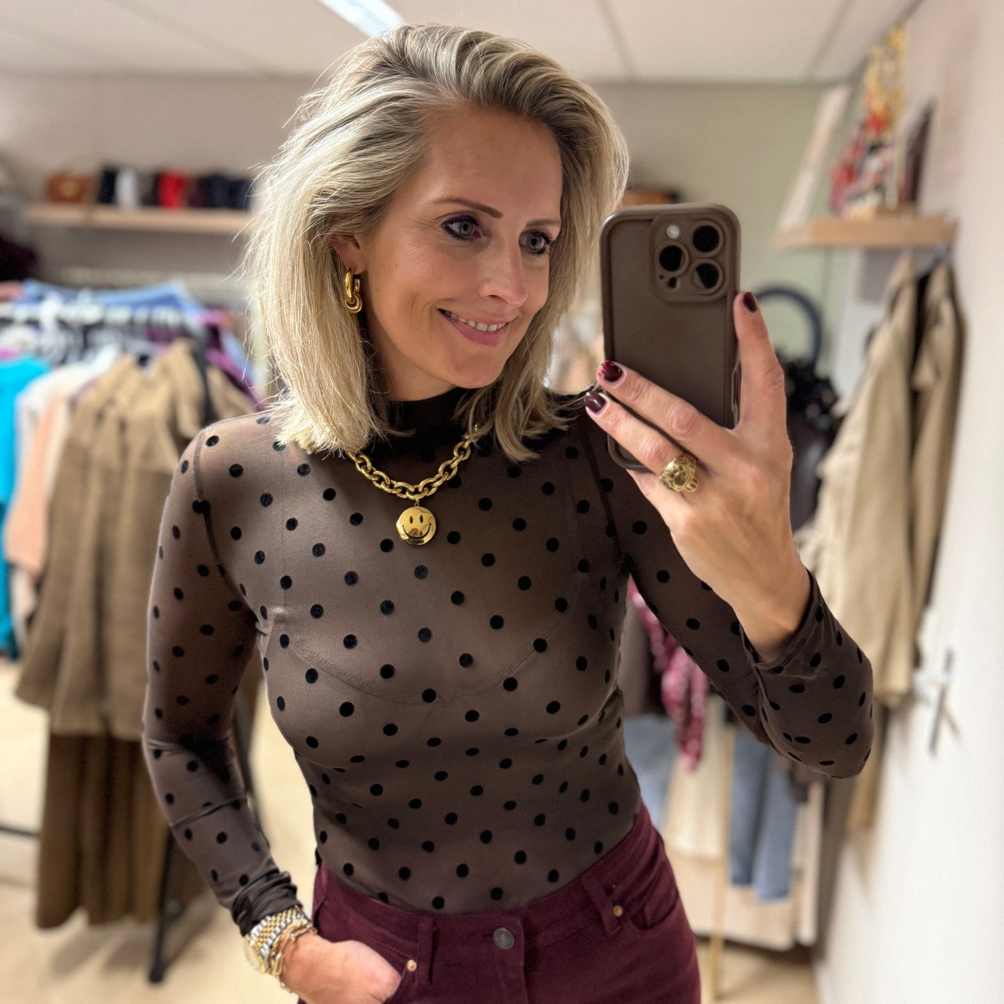 Shirt Kaya Mesh Polkadot Bruin