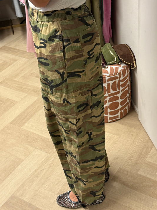 Broek Lou Katoen Armyprint Groen