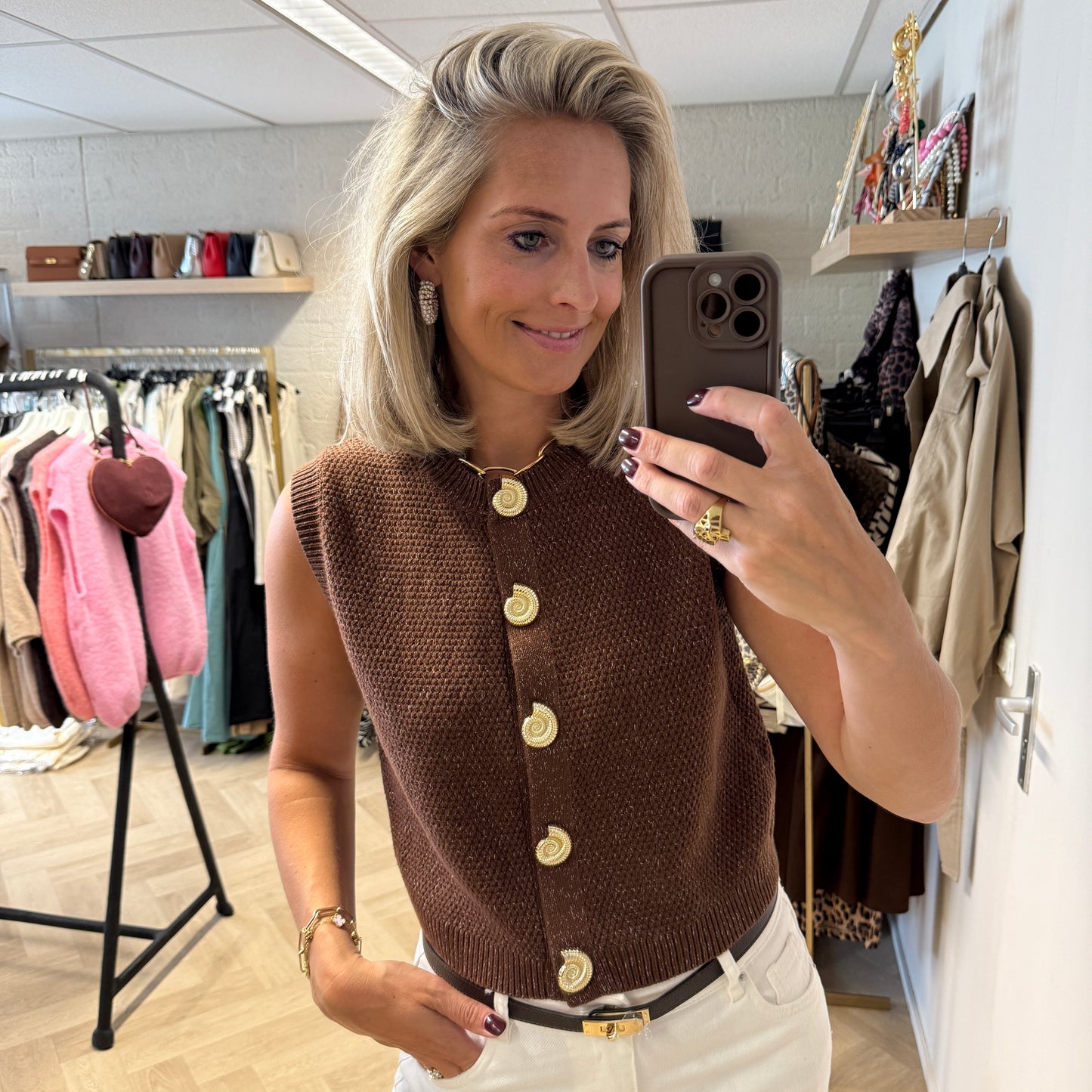 Vest Katoen Vera Schelp Bruin