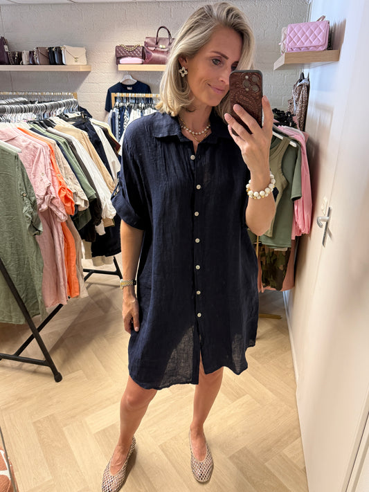 Blouse Jurk Puro Linnen Donkerblauw