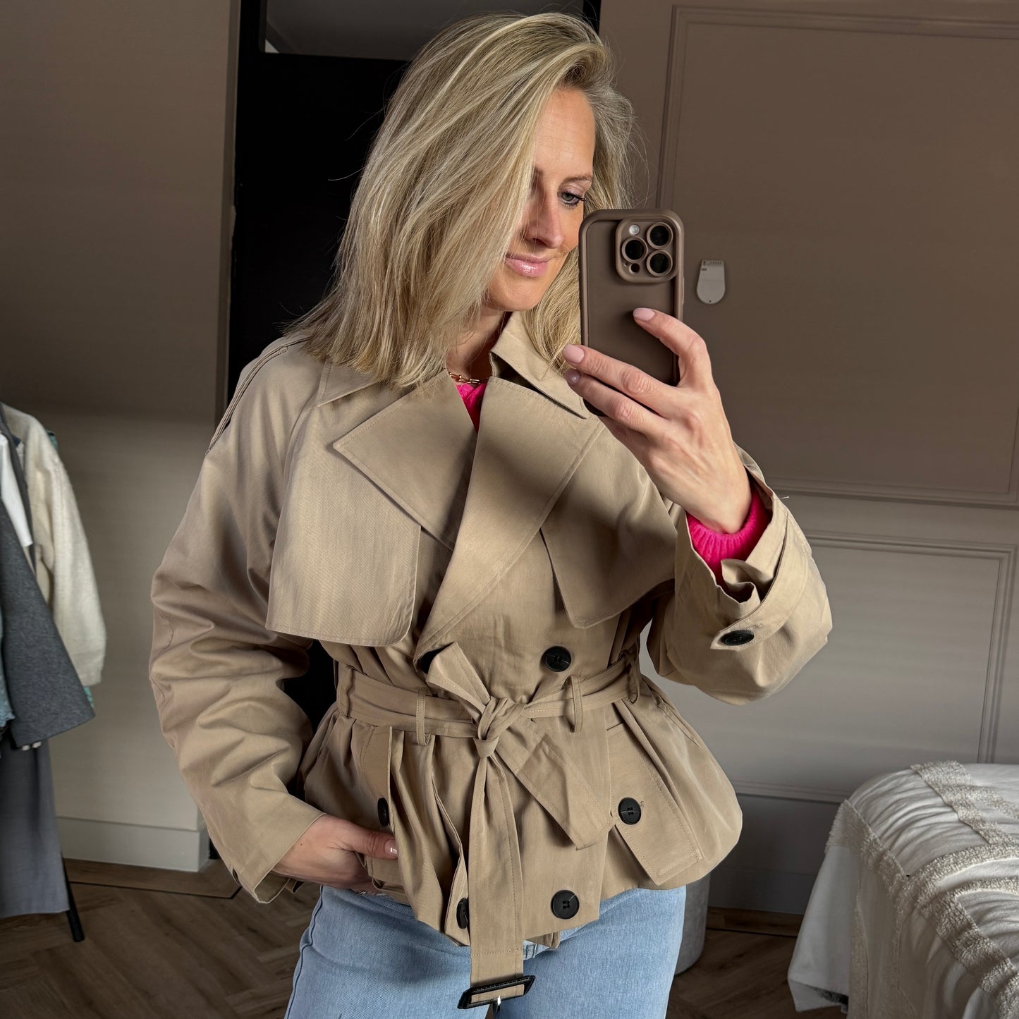 Trenchcoat Kort Beige
