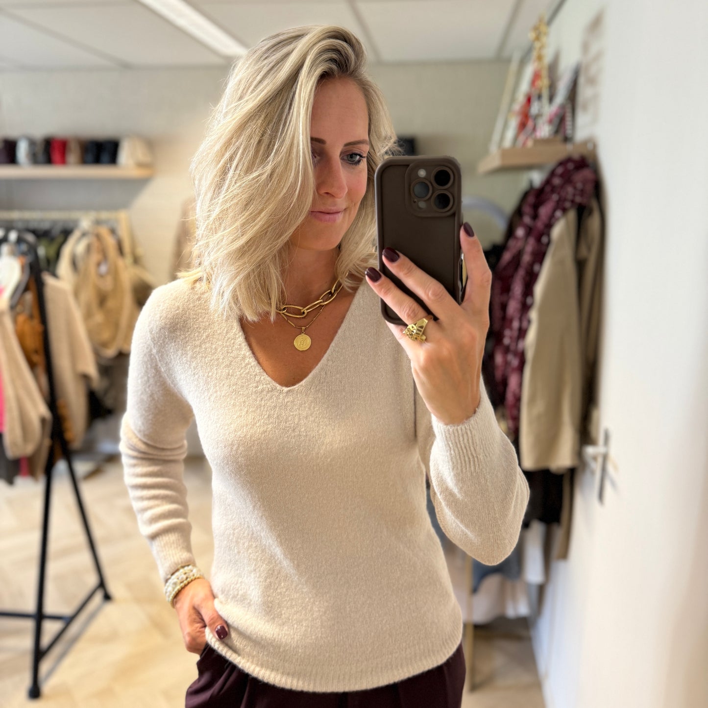 Trui Claudia V-Hals Alpaca Lange Mouw Kit