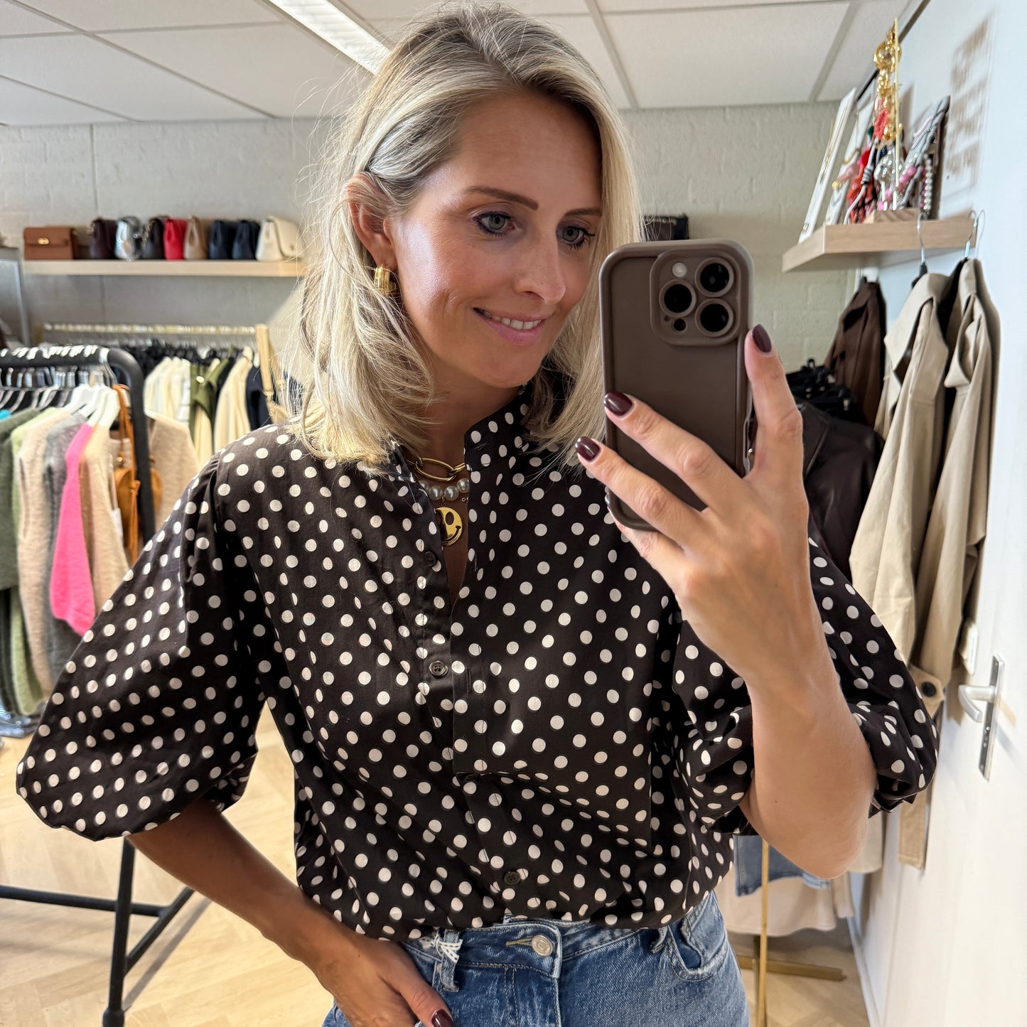 Blouse Evi Polkadot Bruin