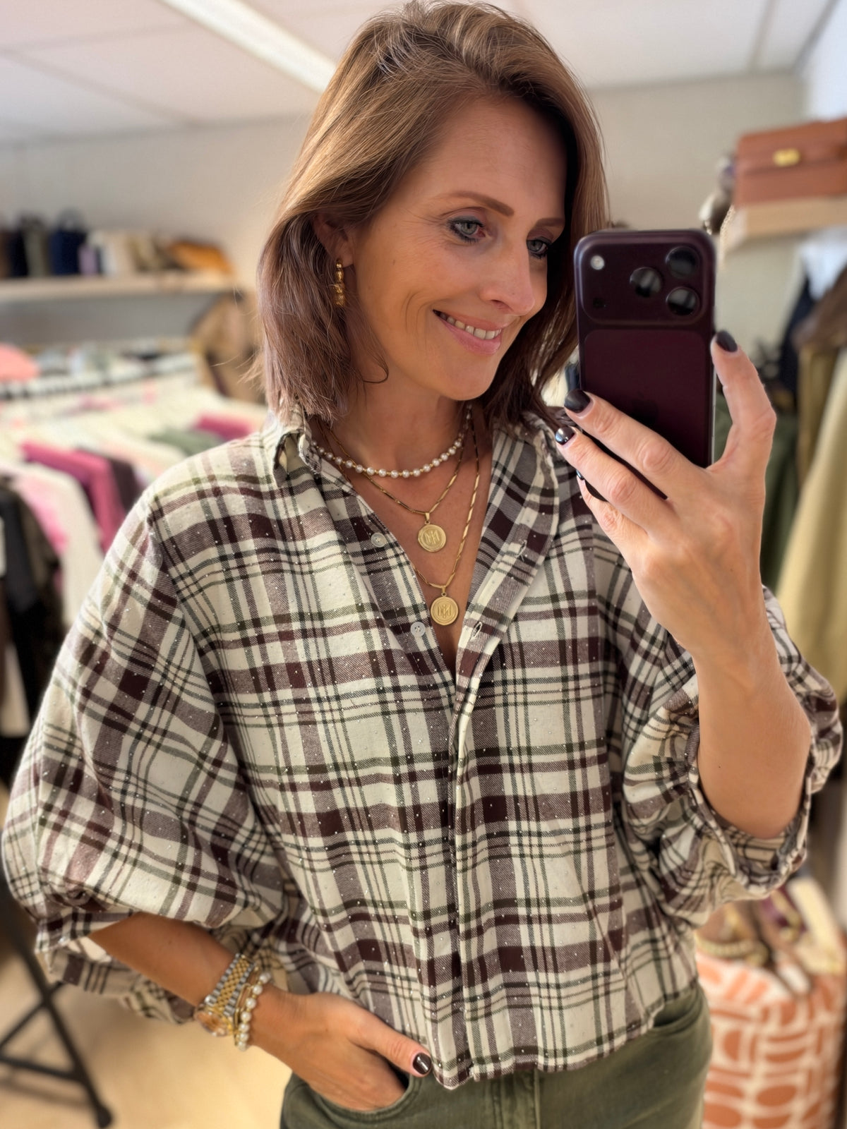Blouse Mila Ruit Strass Ballonmouwen Wit