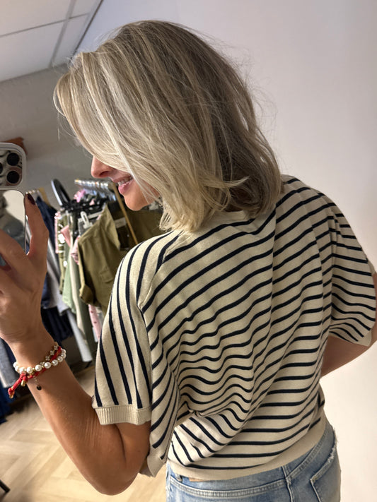 Shirt Fenna Streep Knitted Beige Blauw