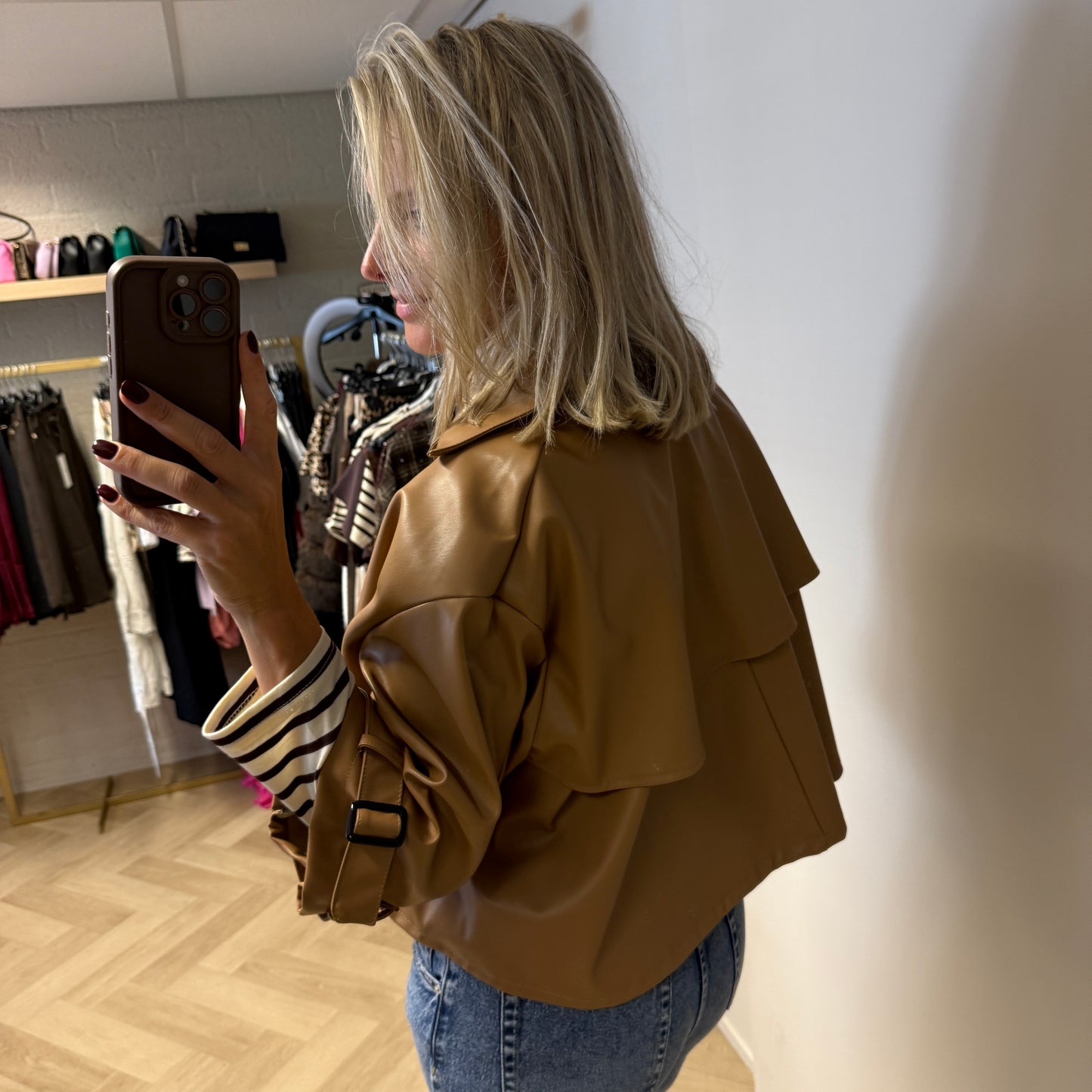 PU Trenchcoat Stevie Cape Camel
