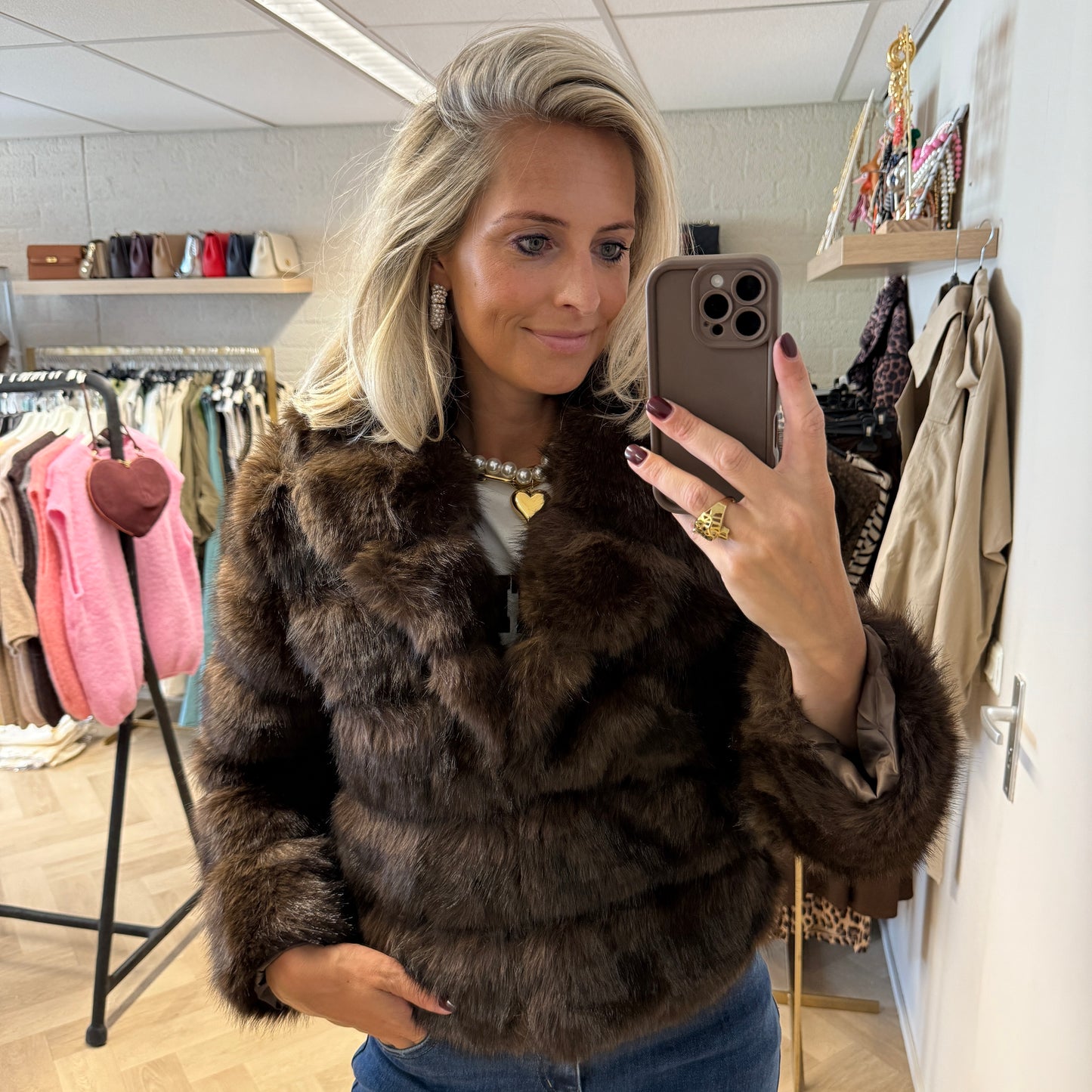 Jas Jill Stroken Faux Fur Bruin