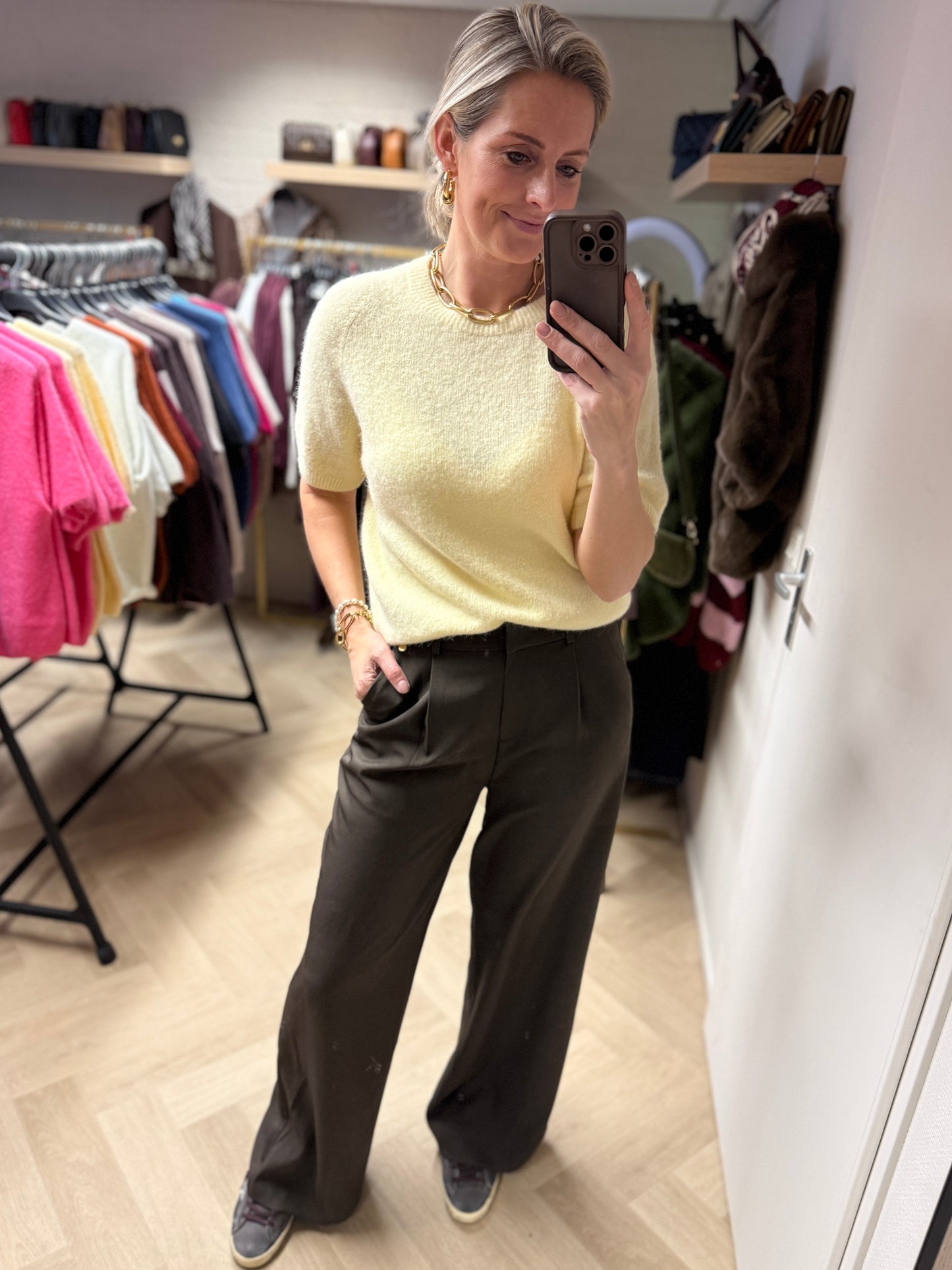 Trui Claudia Korte Mouw Alpaca Zachtgeel