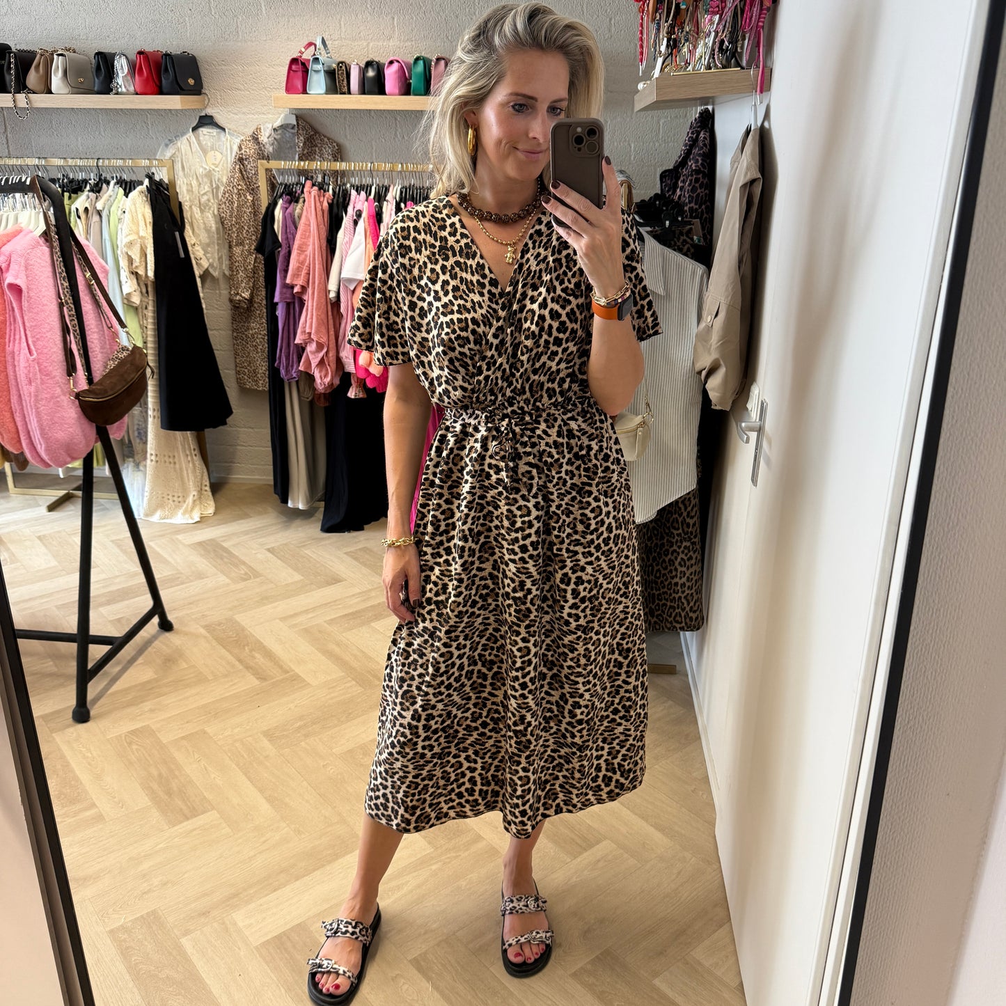 Jurk Midi Lang Simone Leopard